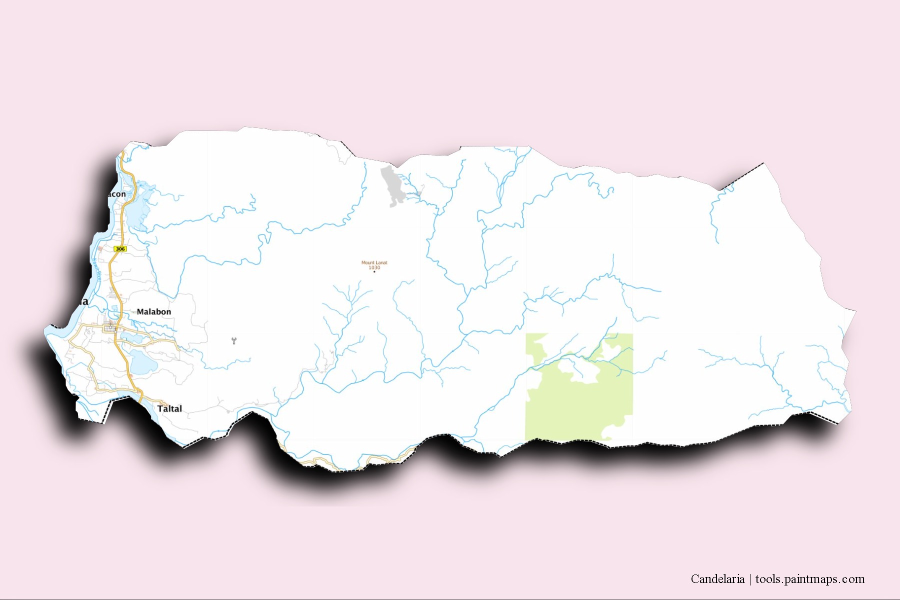 Candelaria neighborhoods and villages map with 3D shadow effect