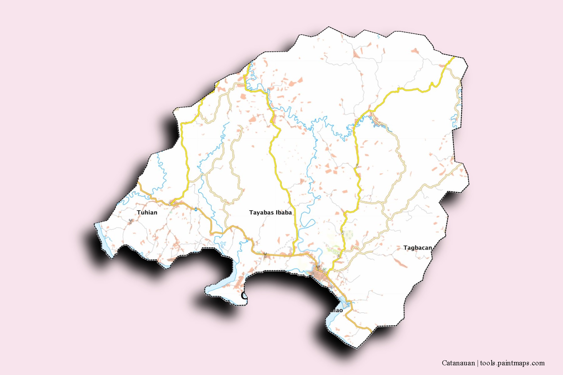 Catanauan neighborhoods and villages map with 3D shadow effect