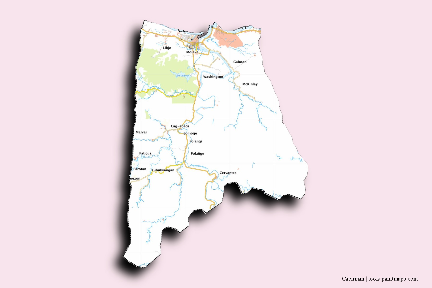 Mapa de barrios y pueblos de Catarman con efecto de sombra 3D