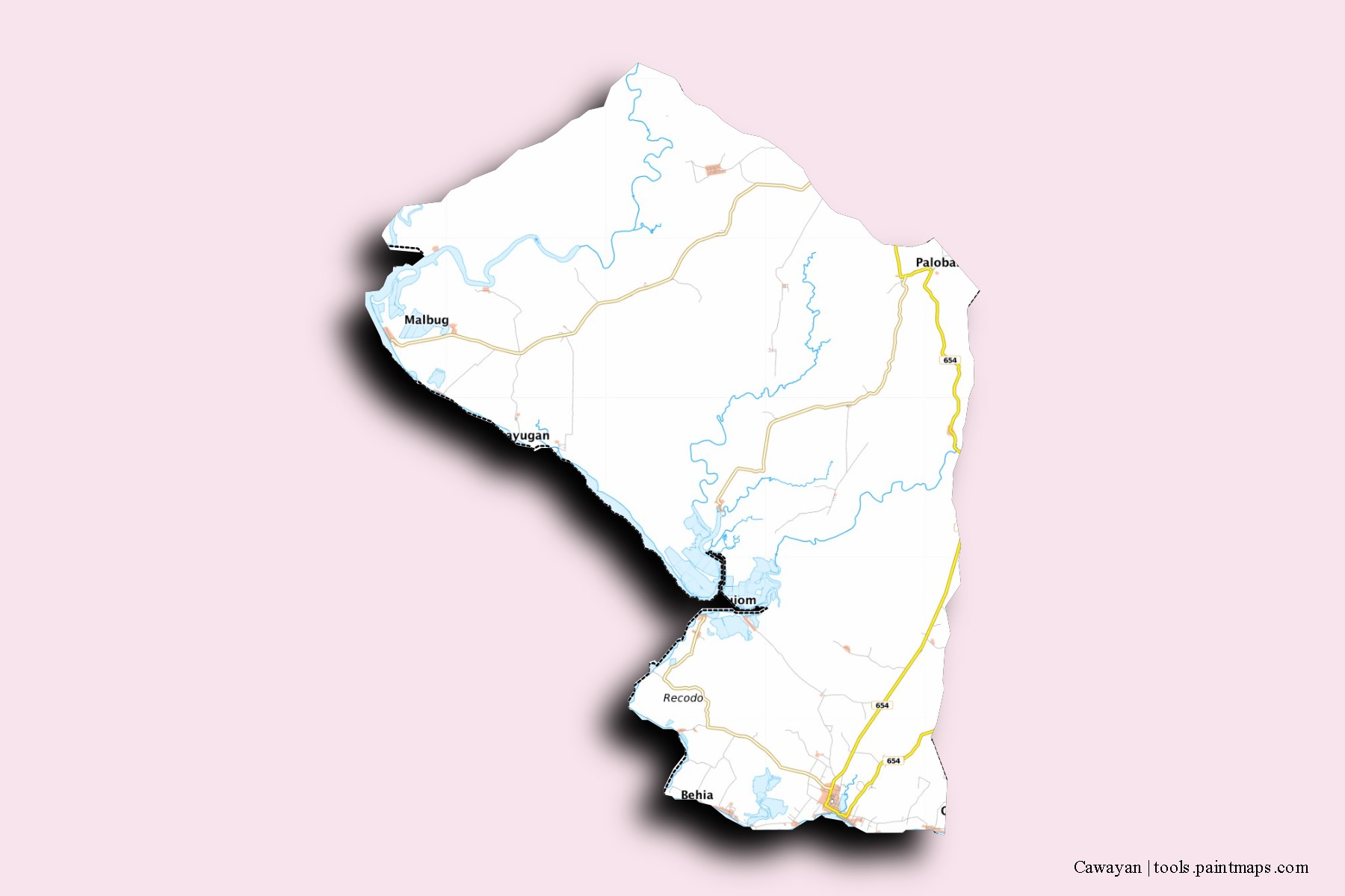 Cawayan neighborhoods and villages map with 3D shadow effect