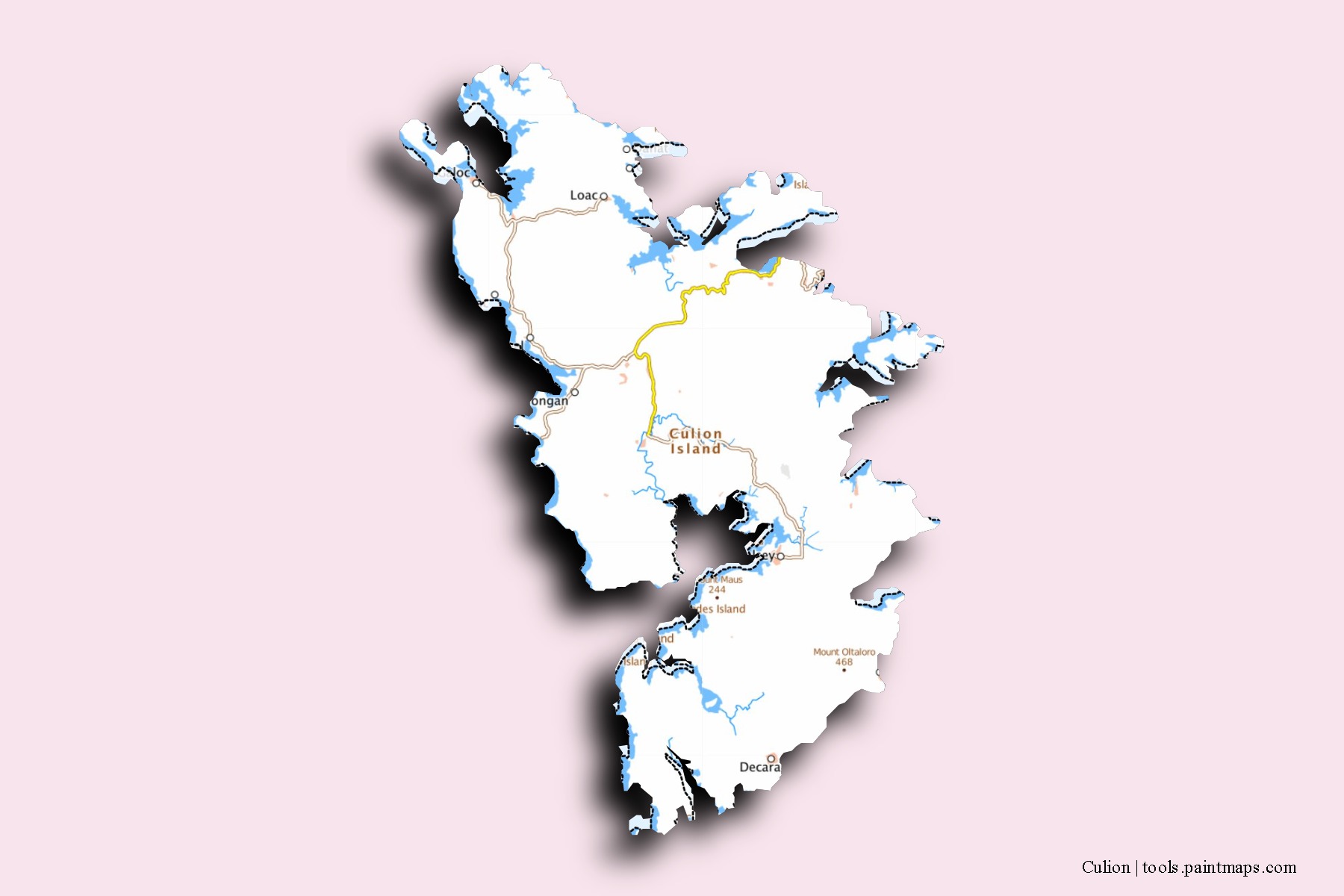 Culion neighborhoods and villages map with 3D shadow effect