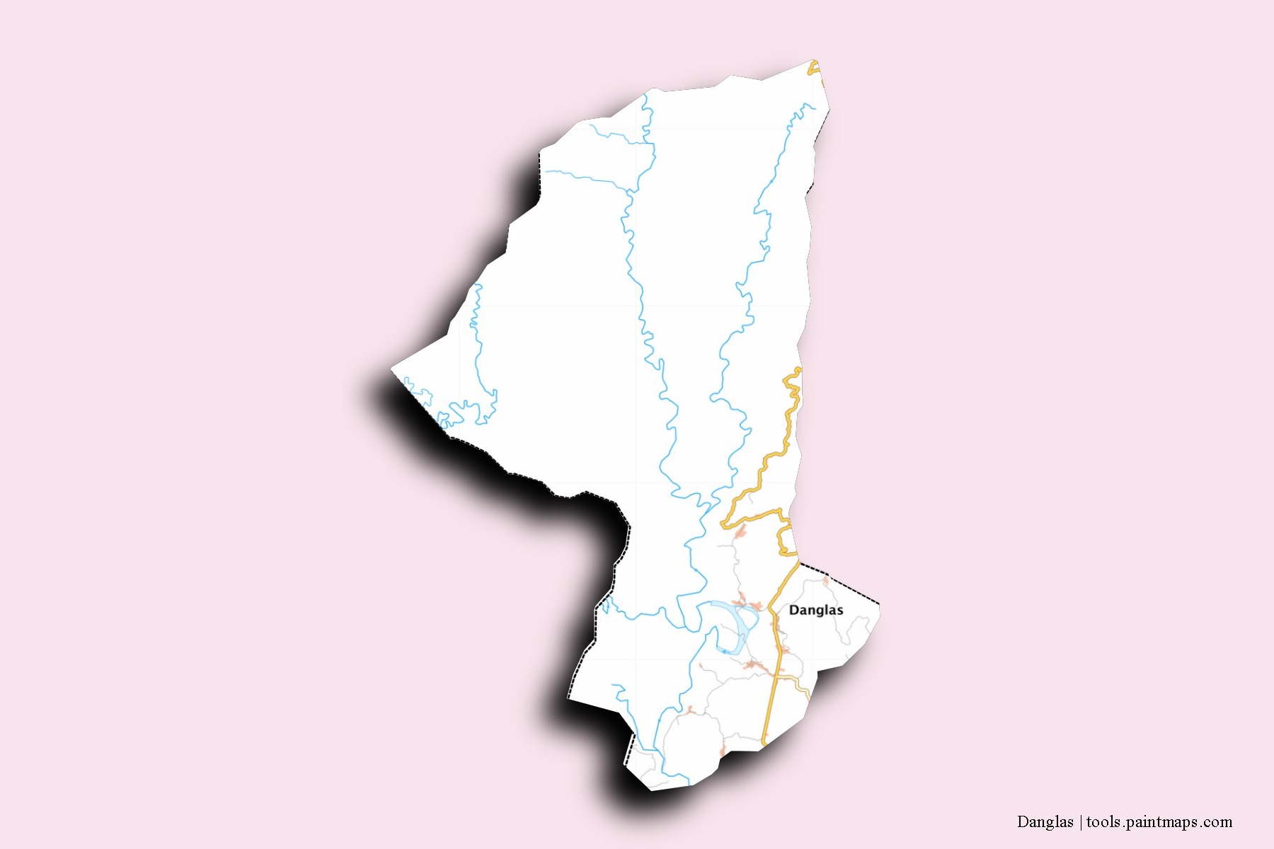 Mapa de barrios y pueblos de Danglas con efecto de sombra 3D