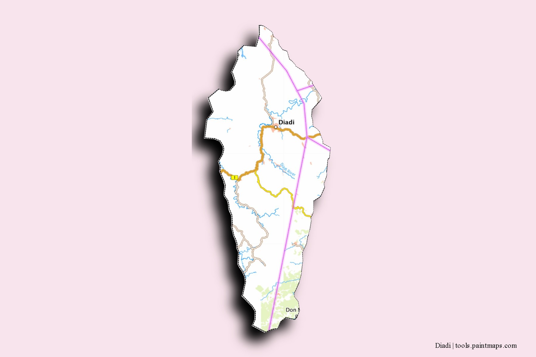 Mapa de barrios y pueblos de Diadi con efecto de sombra 3D