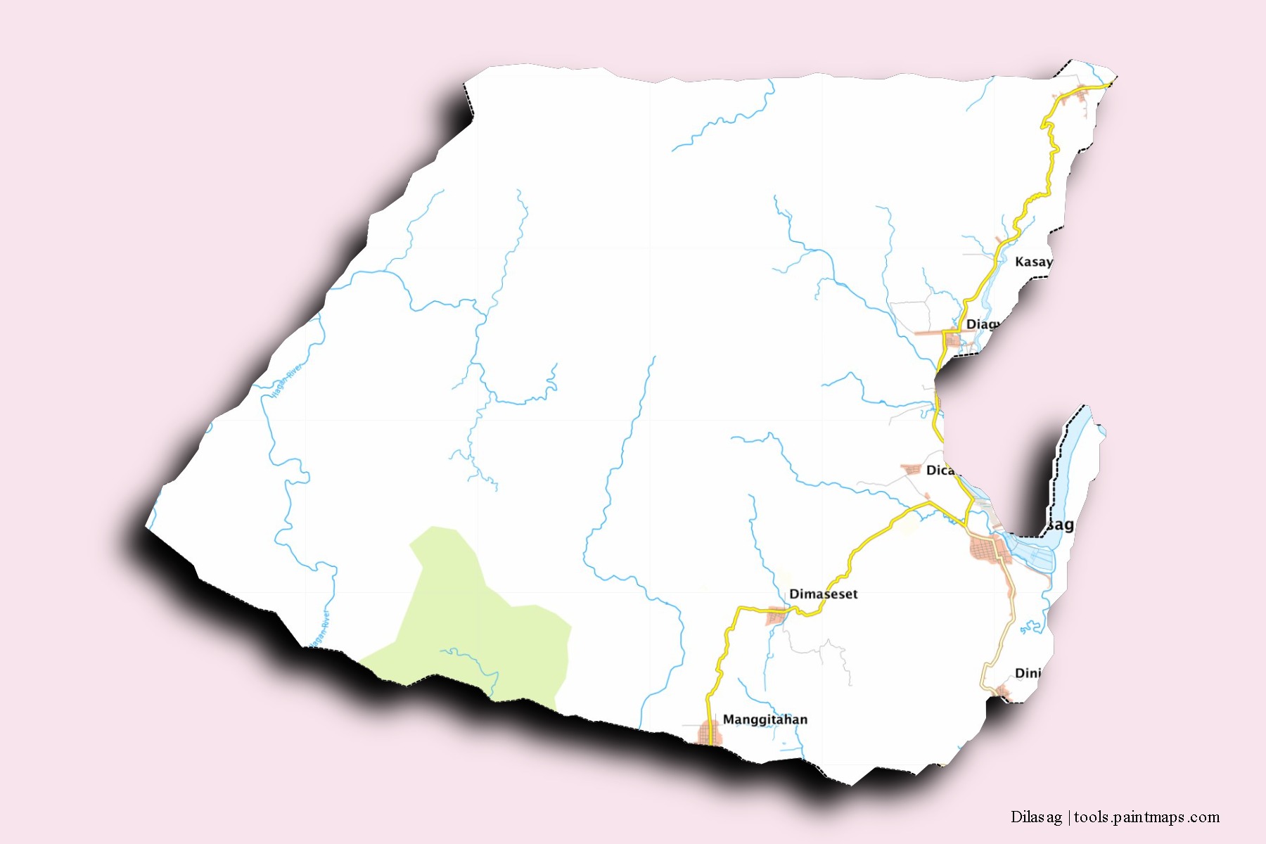 Mapa de barrios y pueblos de Dilasag con efecto de sombra 3D