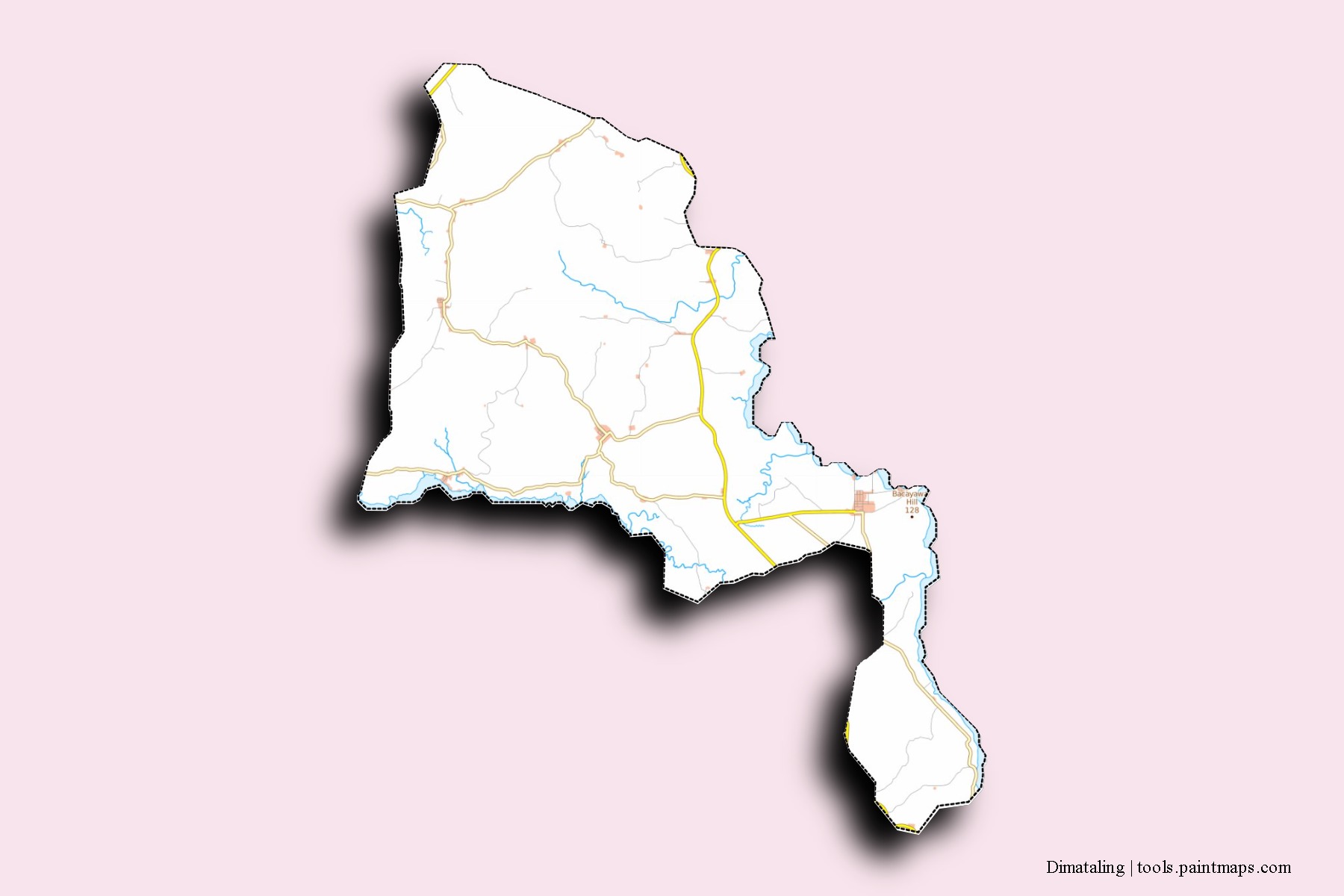 Dimataling neighborhoods and villages map with 3D shadow effect