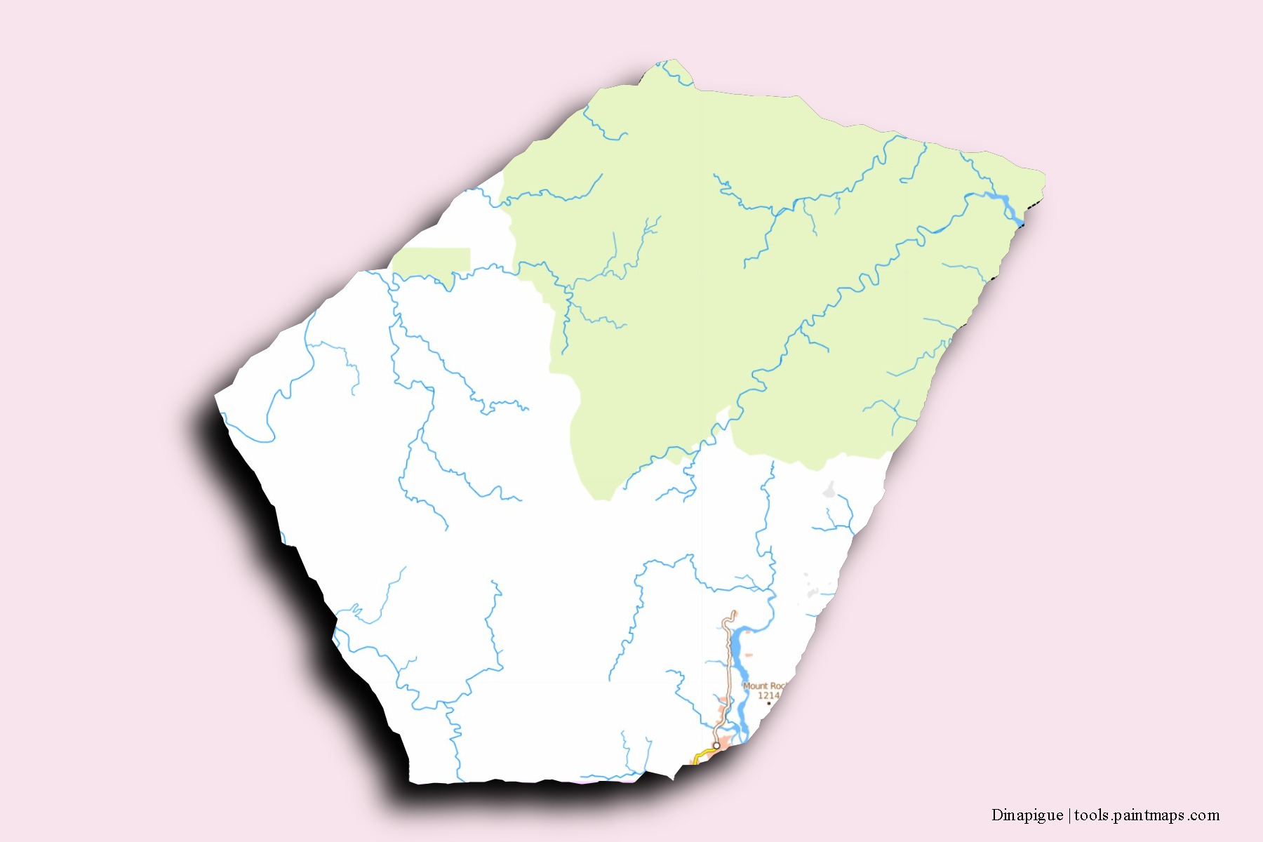 Mapa de barrios y pueblos de Dinapigue con efecto de sombra 3D