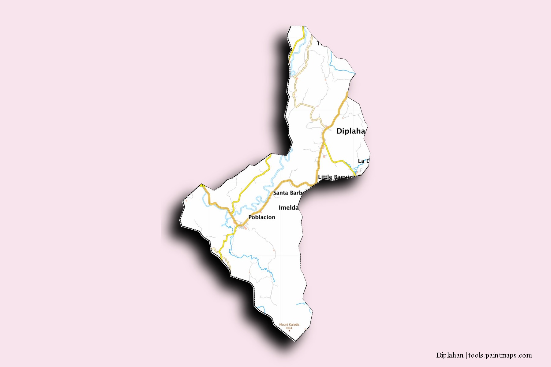 Mapa de barrios y pueblos de Diplahan con efecto de sombra 3D