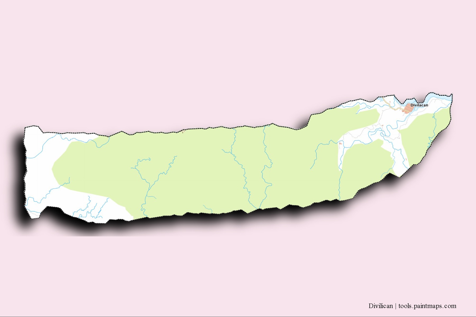 Mapa de barrios y pueblos de Divilican con efecto de sombra 3D