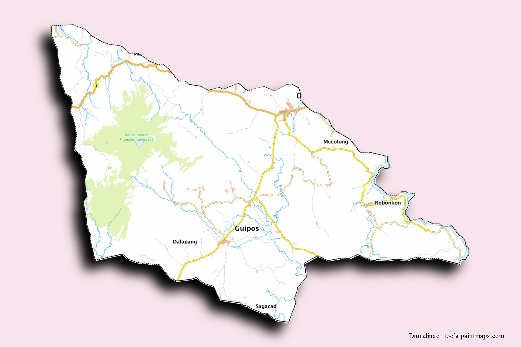Dumalinao neighborhoods and villages map with 3D shadow effect