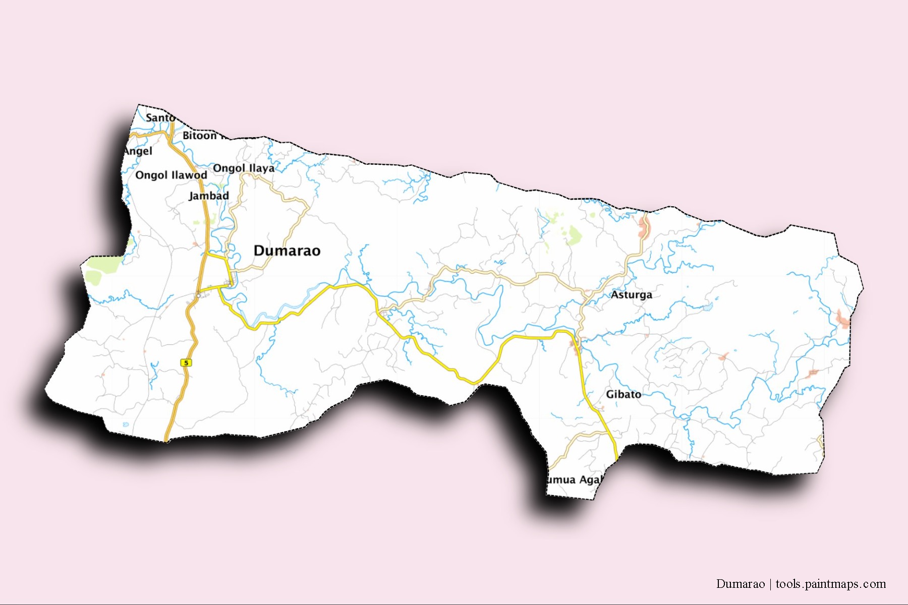 3D gölge efektli Dumarao mahalleleri ve köyleri haritası