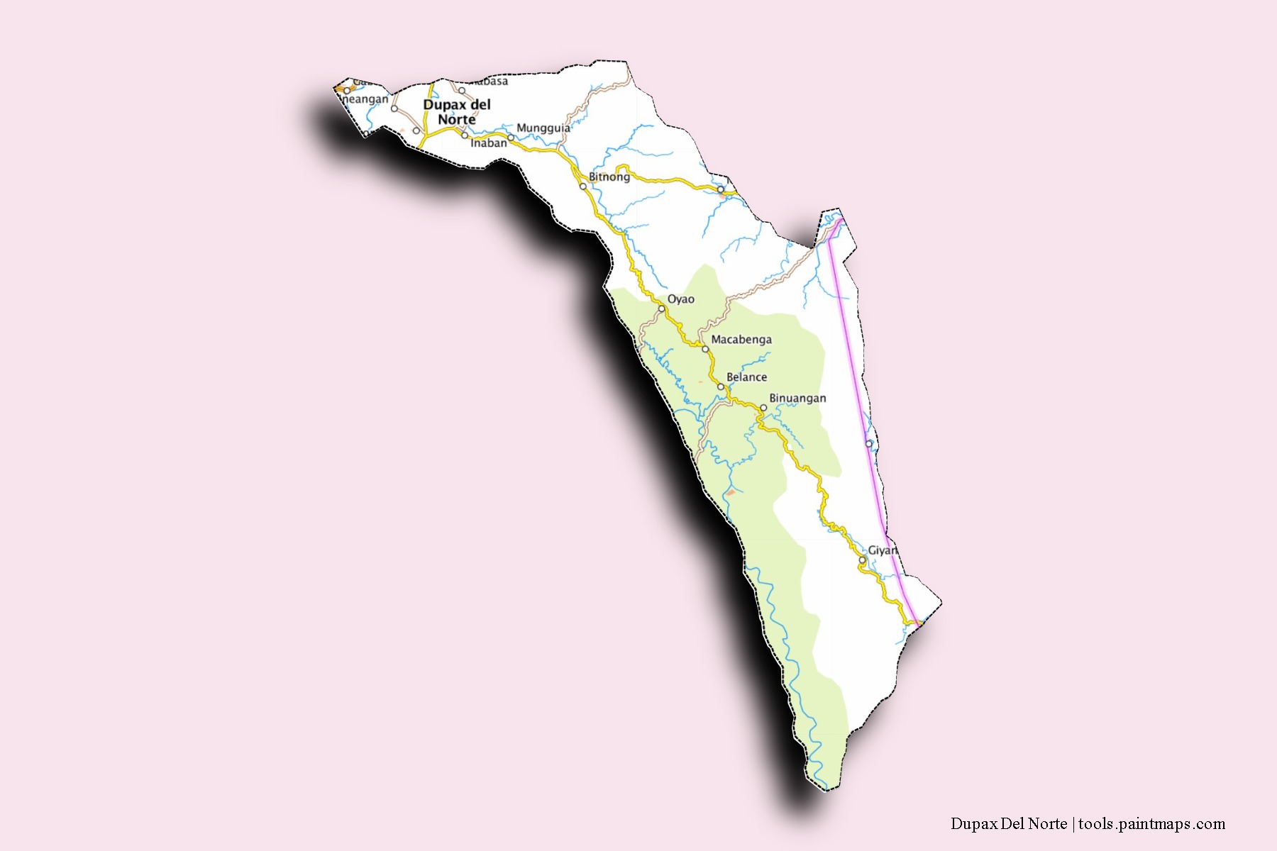 Dupax Del Norte neighborhoods and villages map with 3D shadow effect