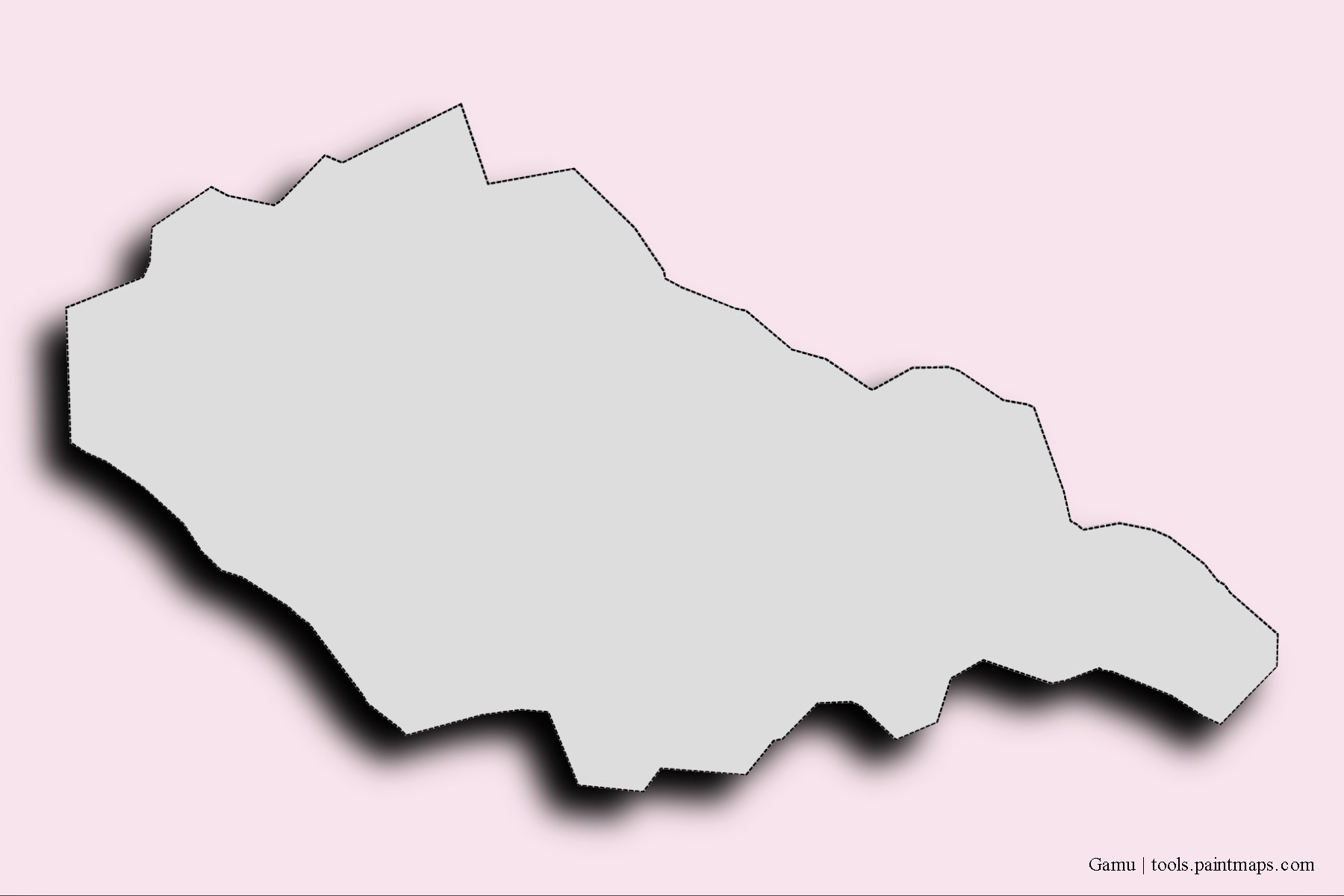 Mapa de barrios y pueblos de Gamu con efecto de sombra 3D