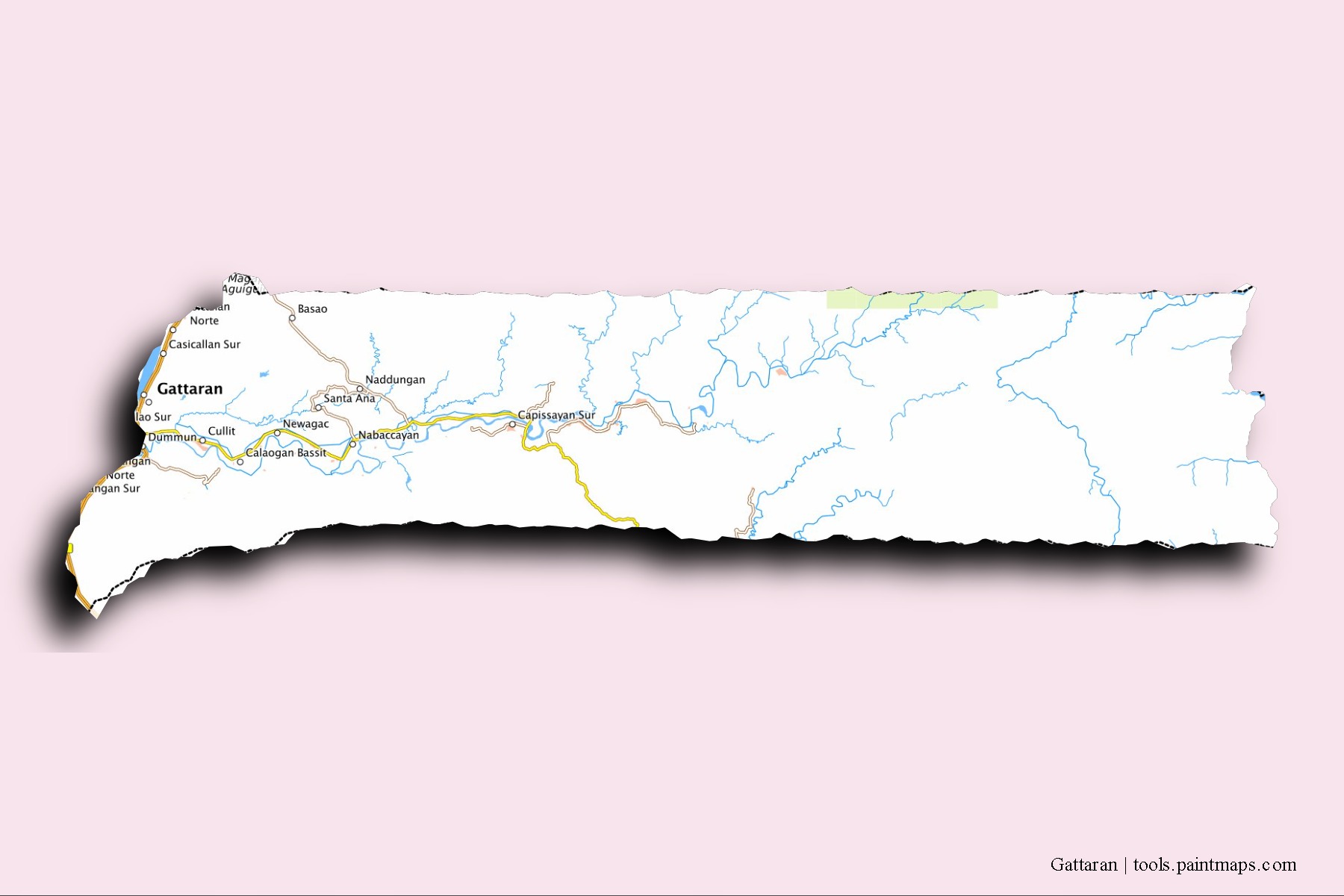 Gattaran neighborhoods and villages map with 3D shadow effect