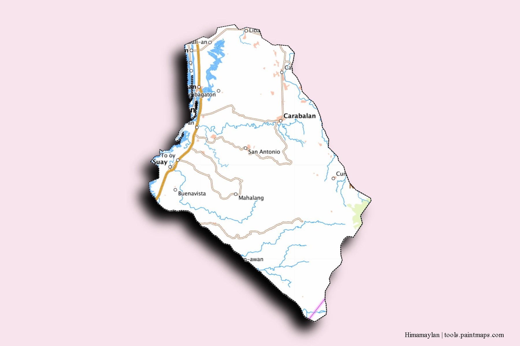 Mapa de barrios y pueblos de Himamaylan con efecto de sombra 3D