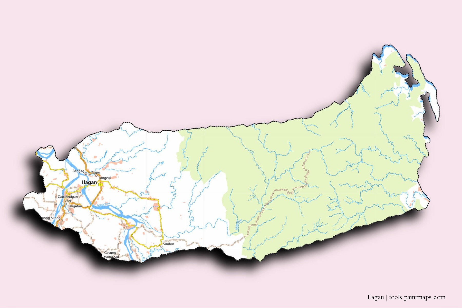 Ilagan neighborhoods and villages map with 3D shadow effect