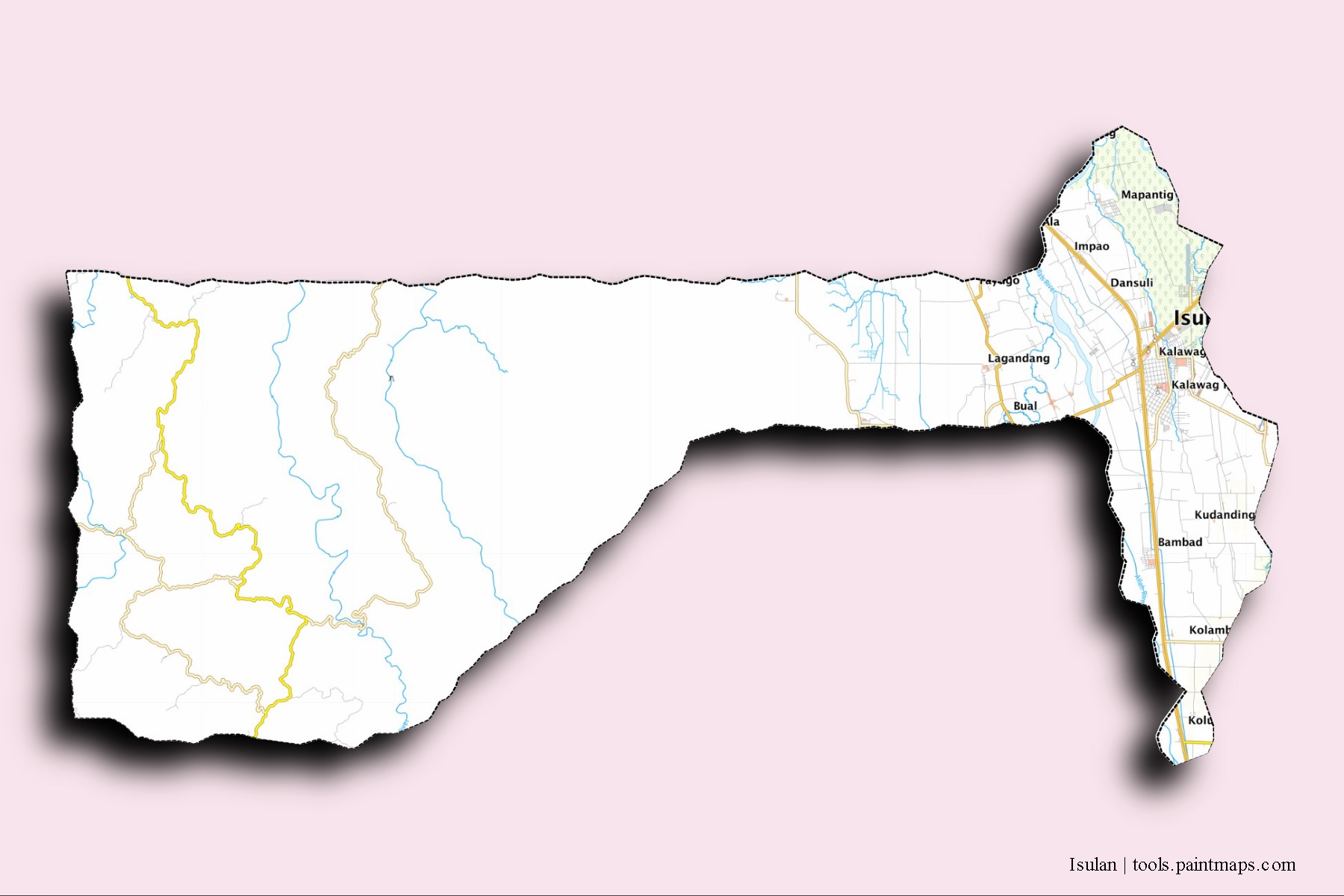 Isulan neighborhoods and villages map with 3D shadow effect