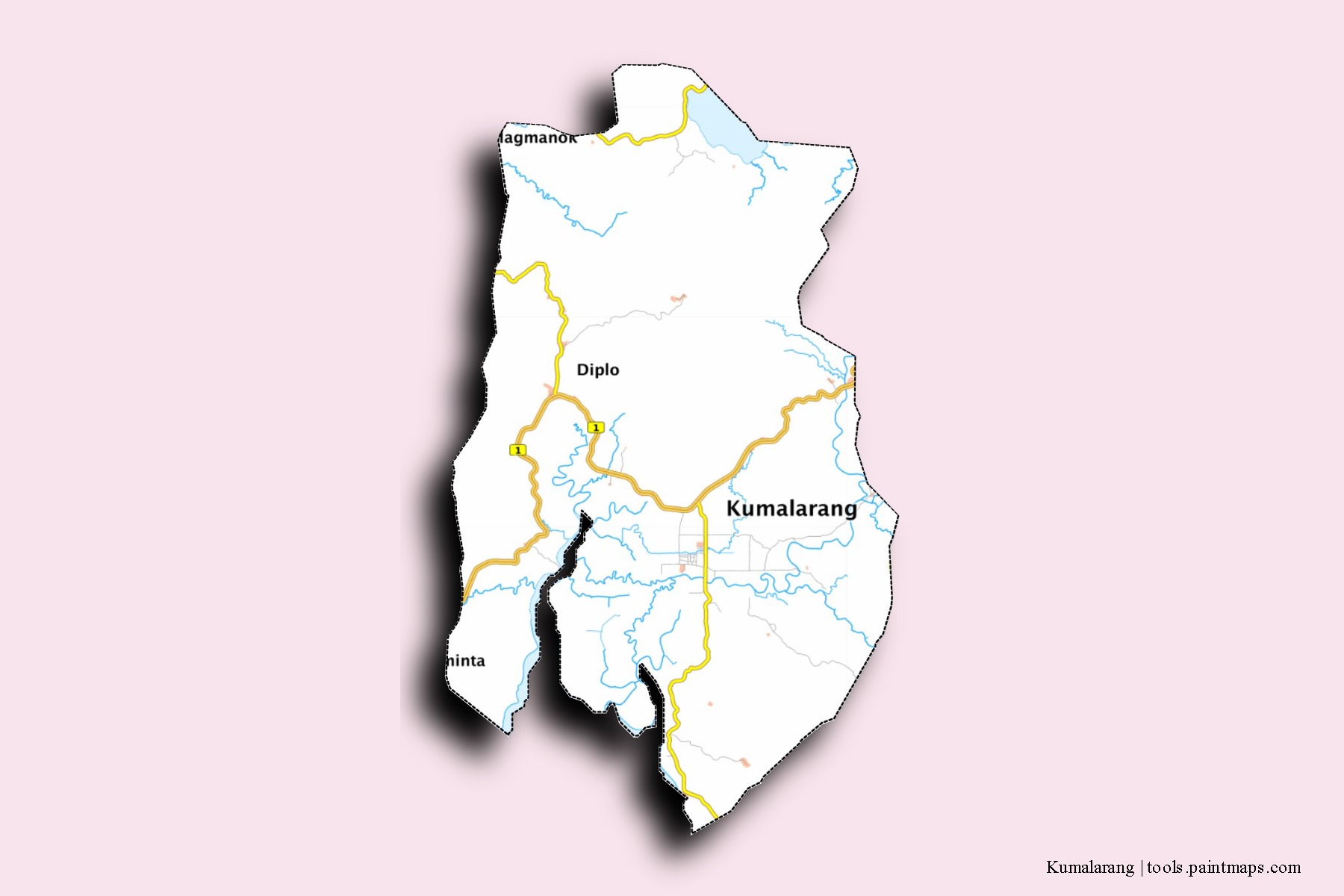 Kumalarang neighborhoods and villages map with 3D shadow effect