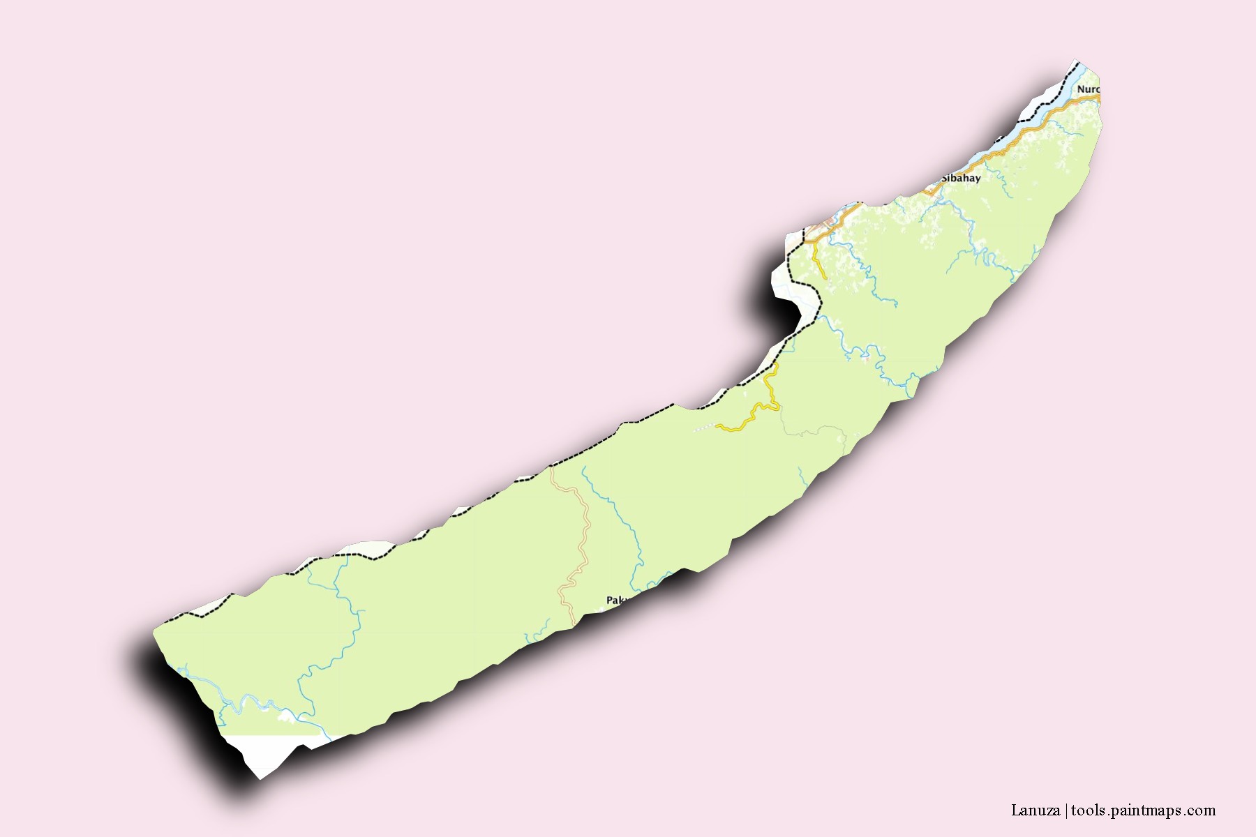 Lanuza neighborhoods and villages map with 3D shadow effect