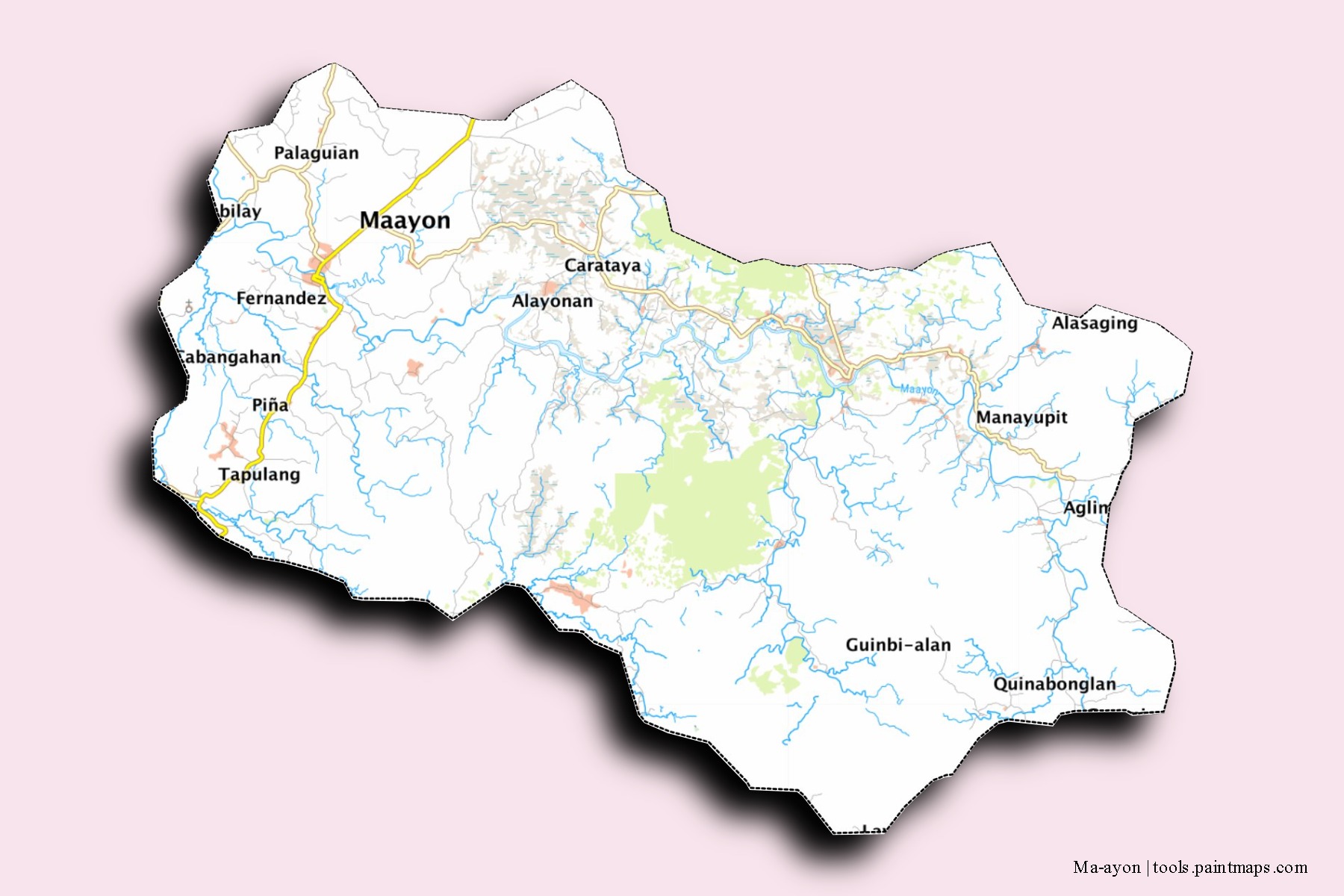 Ma-ayon neighborhoods and villages map with 3D shadow effect