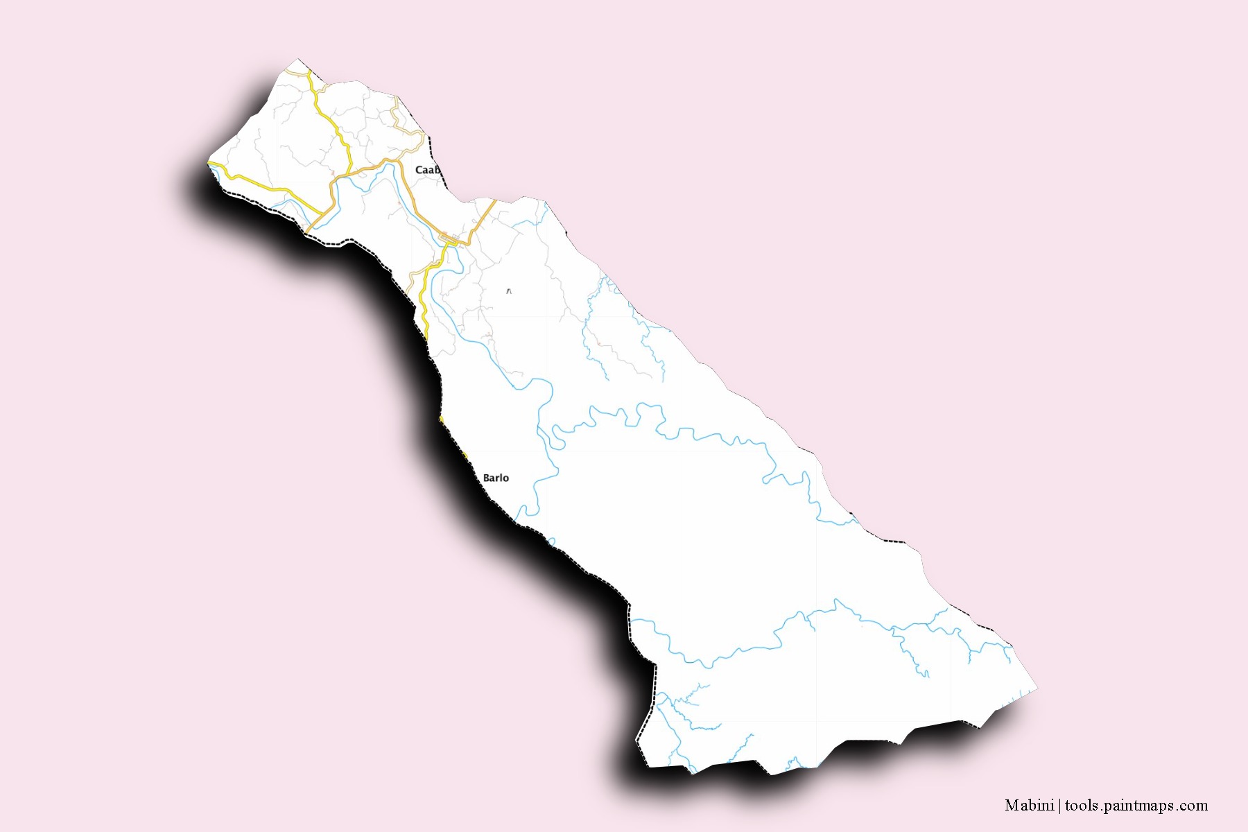 Mabini neighborhoods and villages map with 3D shadow effect