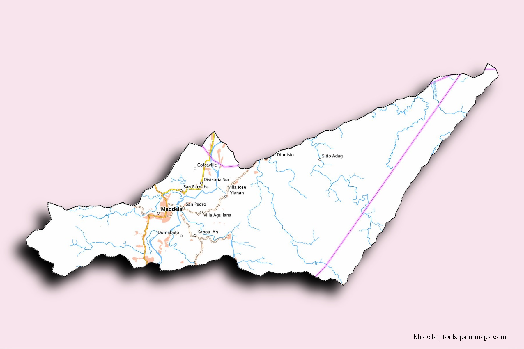 Madella neighborhoods and villages map with 3D shadow effect