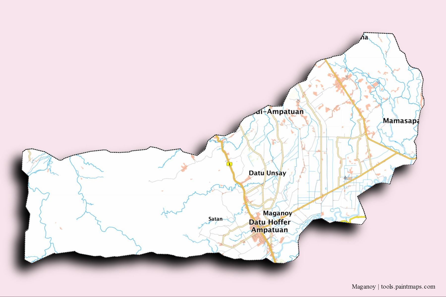 Maganoy neighborhoods and villages map with 3D shadow effect