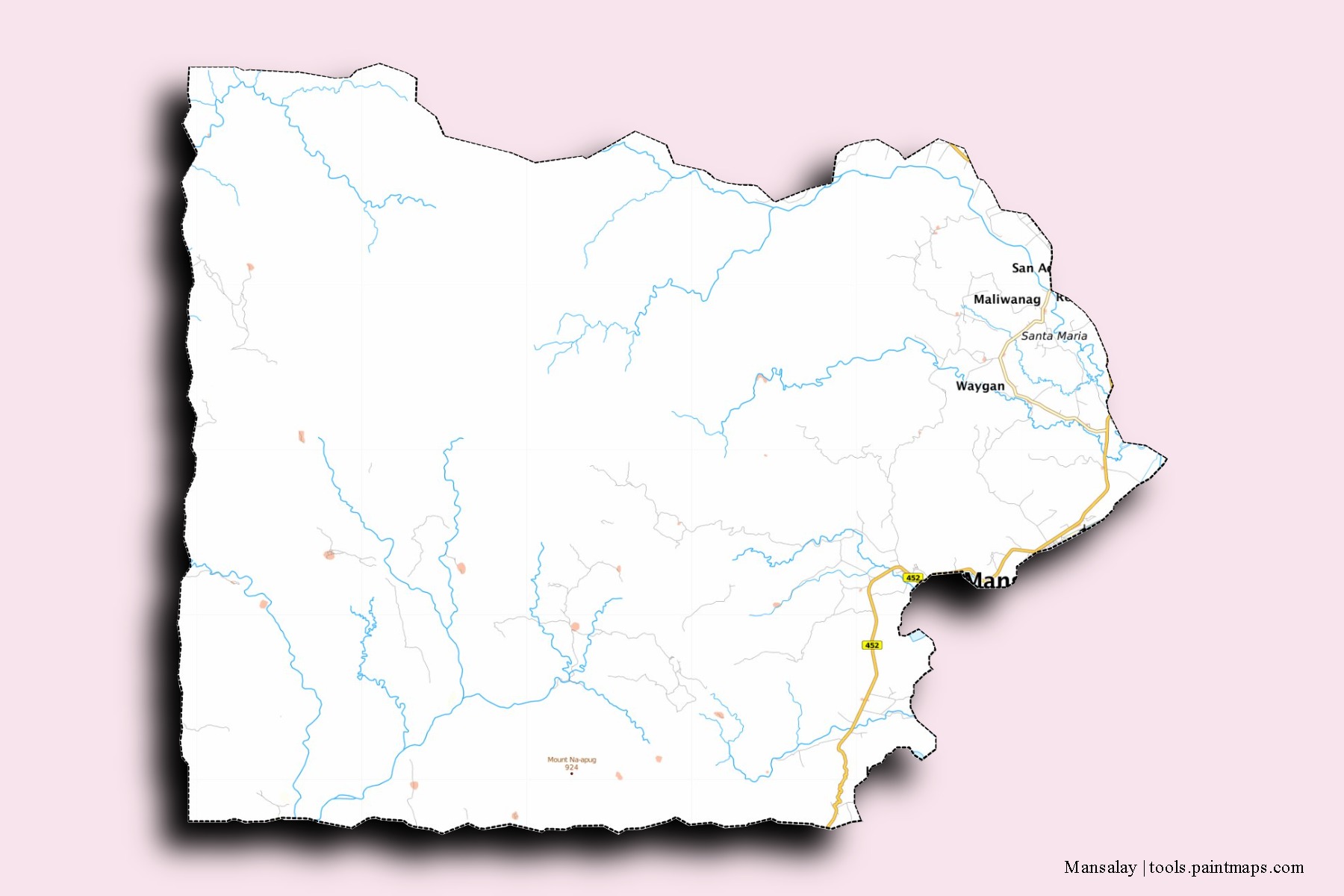 Mansalay neighborhoods and villages map with 3D shadow effect