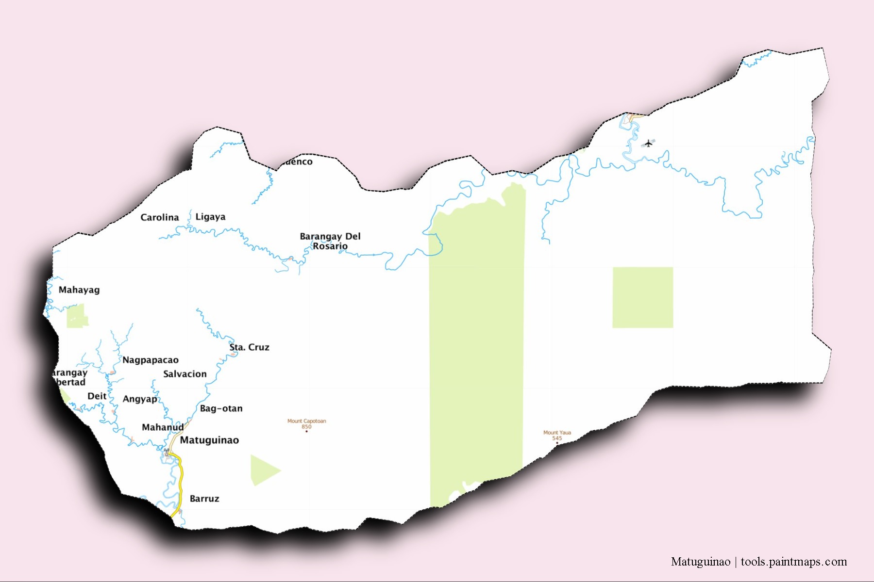 Matuguinao neighborhoods and villages map with 3D shadow effect