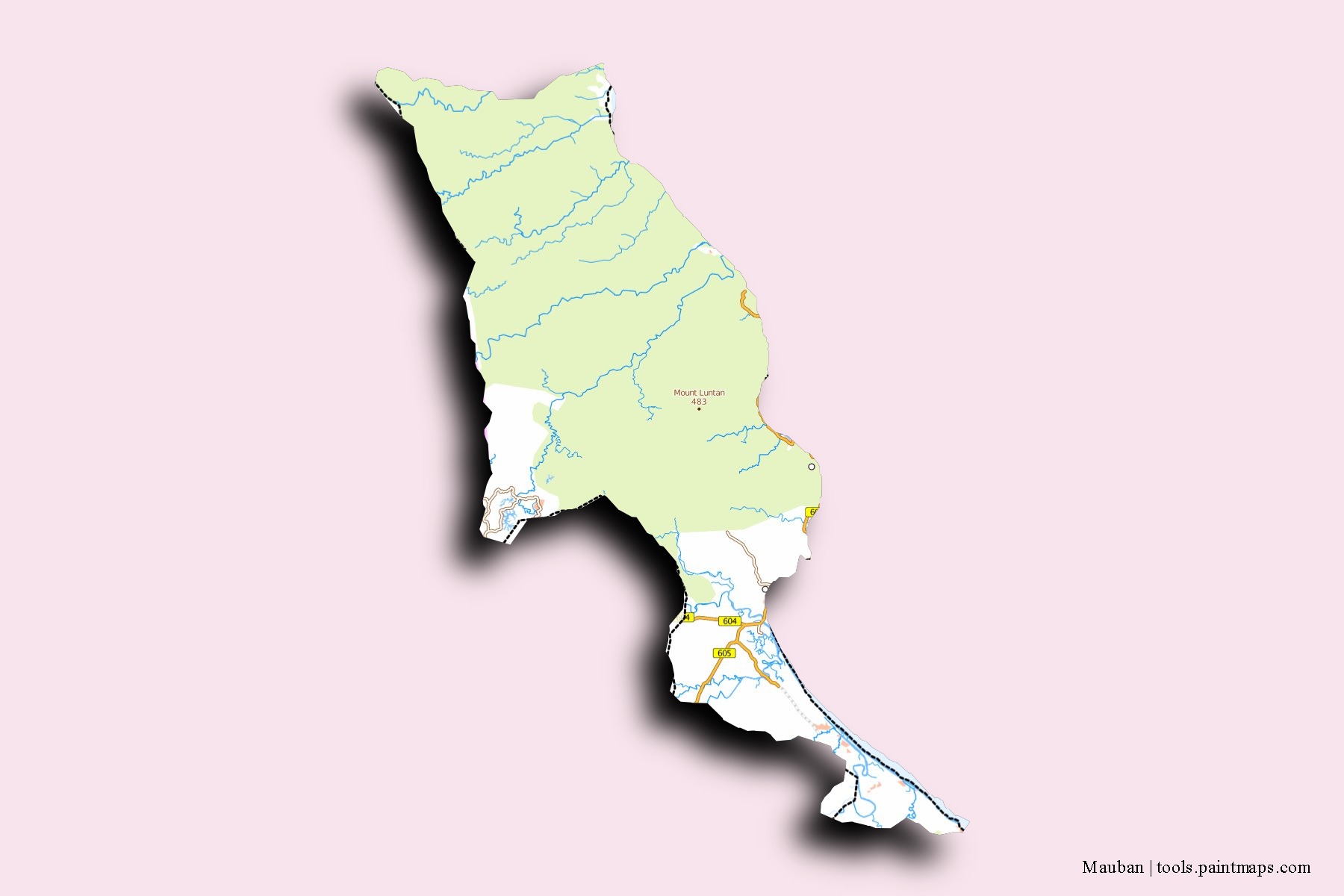 Mauban neighborhoods and villages map with 3D shadow effect