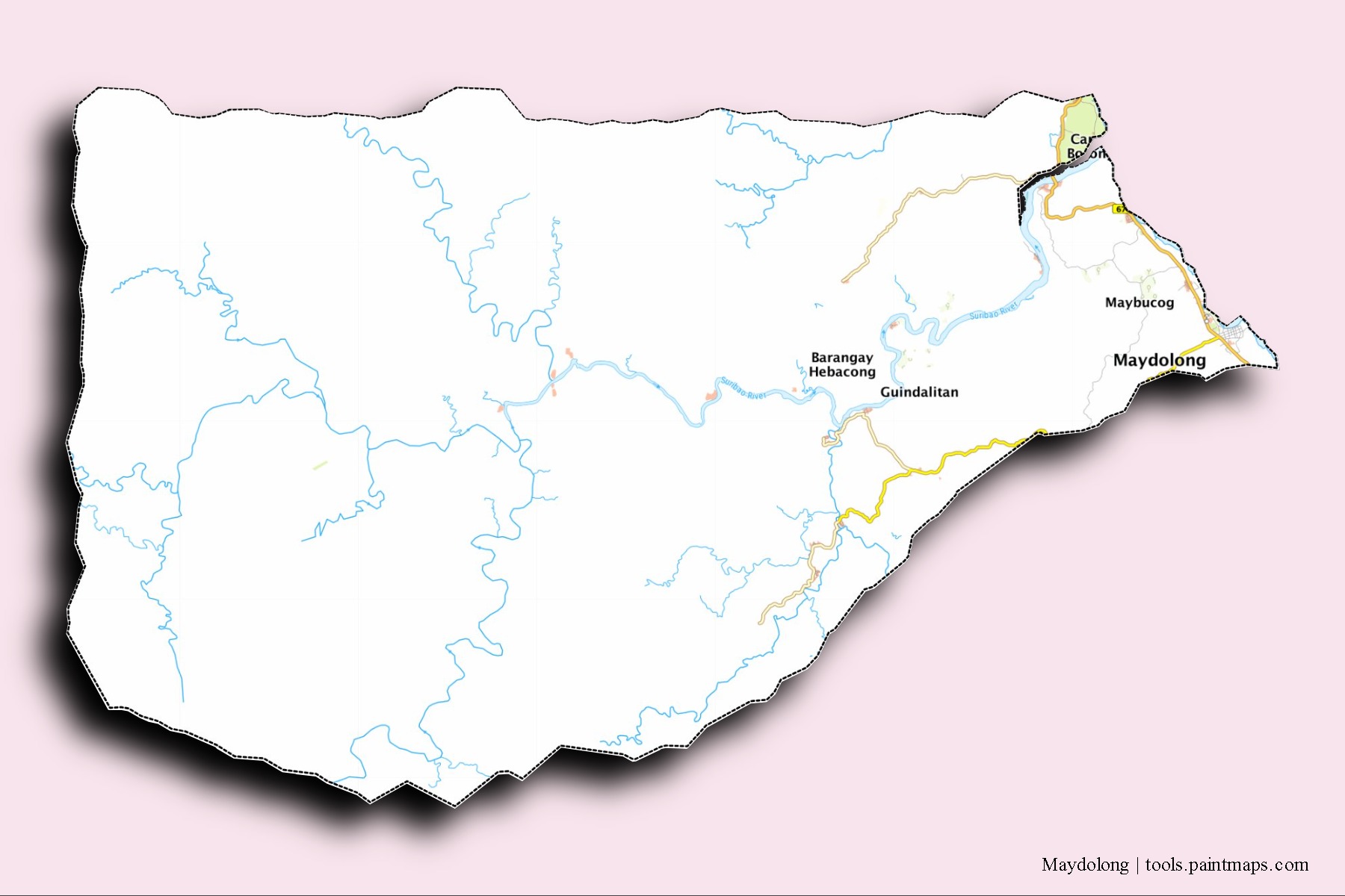 Maydolong neighborhoods and villages map with 3D shadow effect