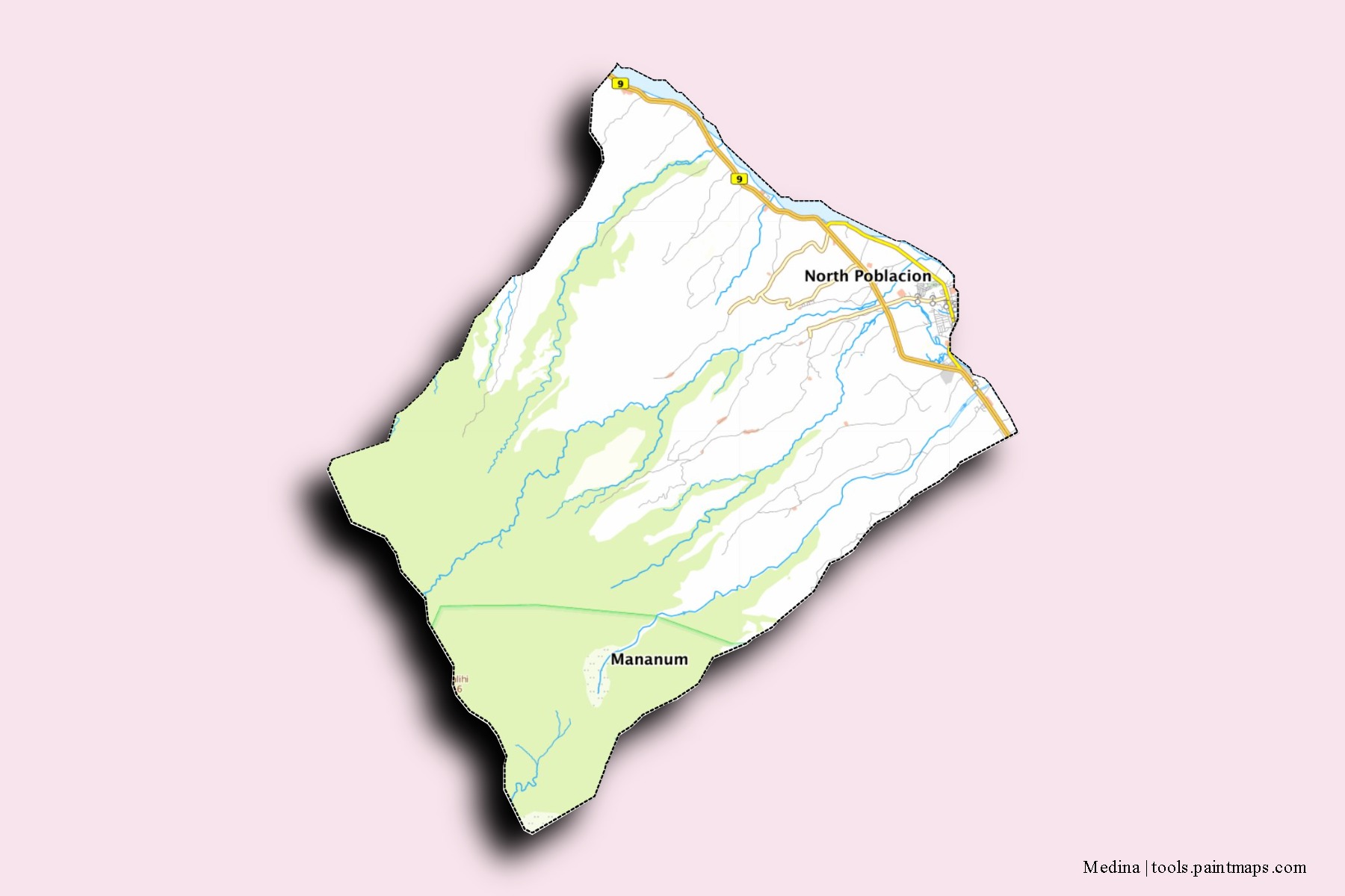 Medina neighborhoods and villages map with 3D shadow effect