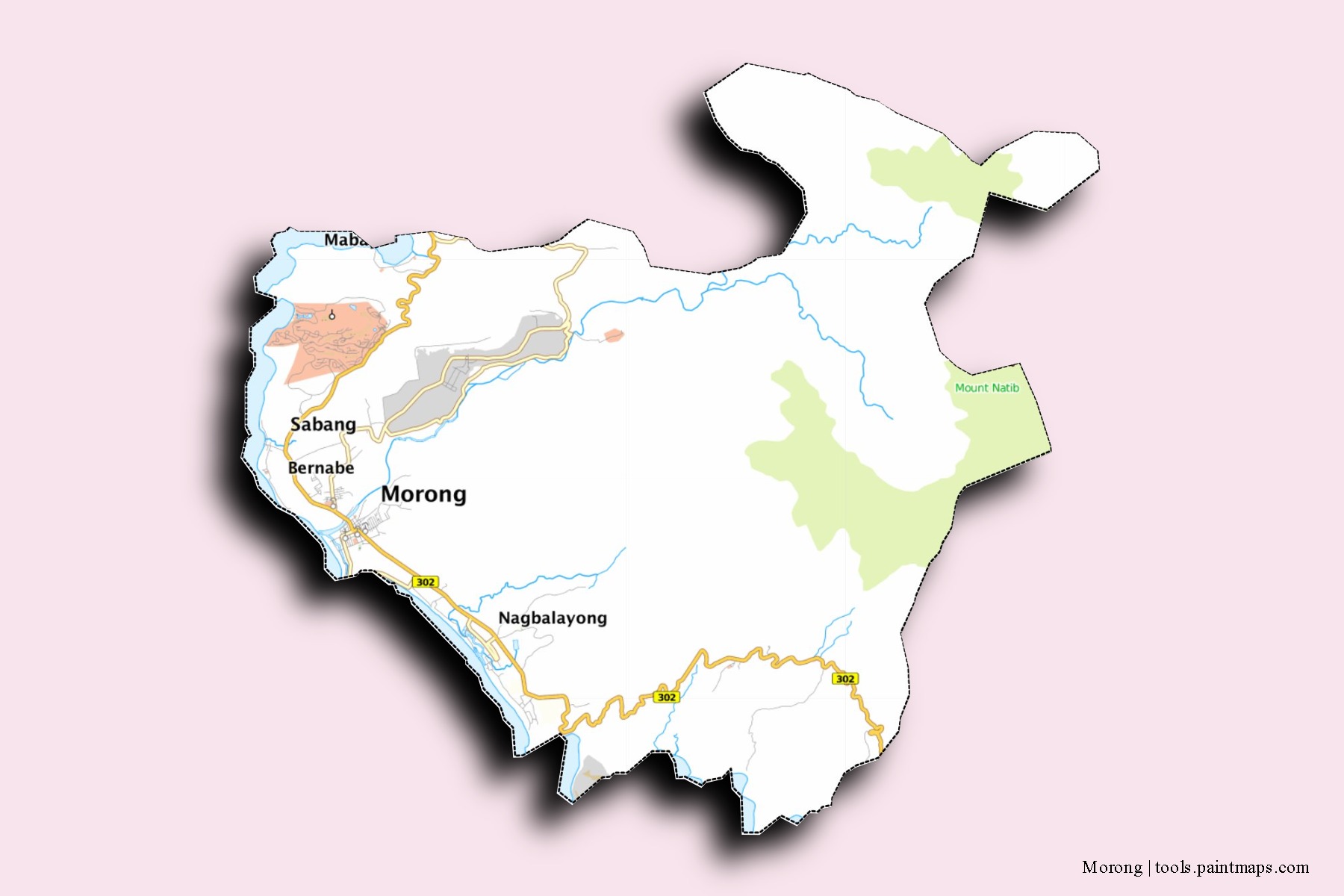 Morong neighborhoods and villages map with 3D shadow effect