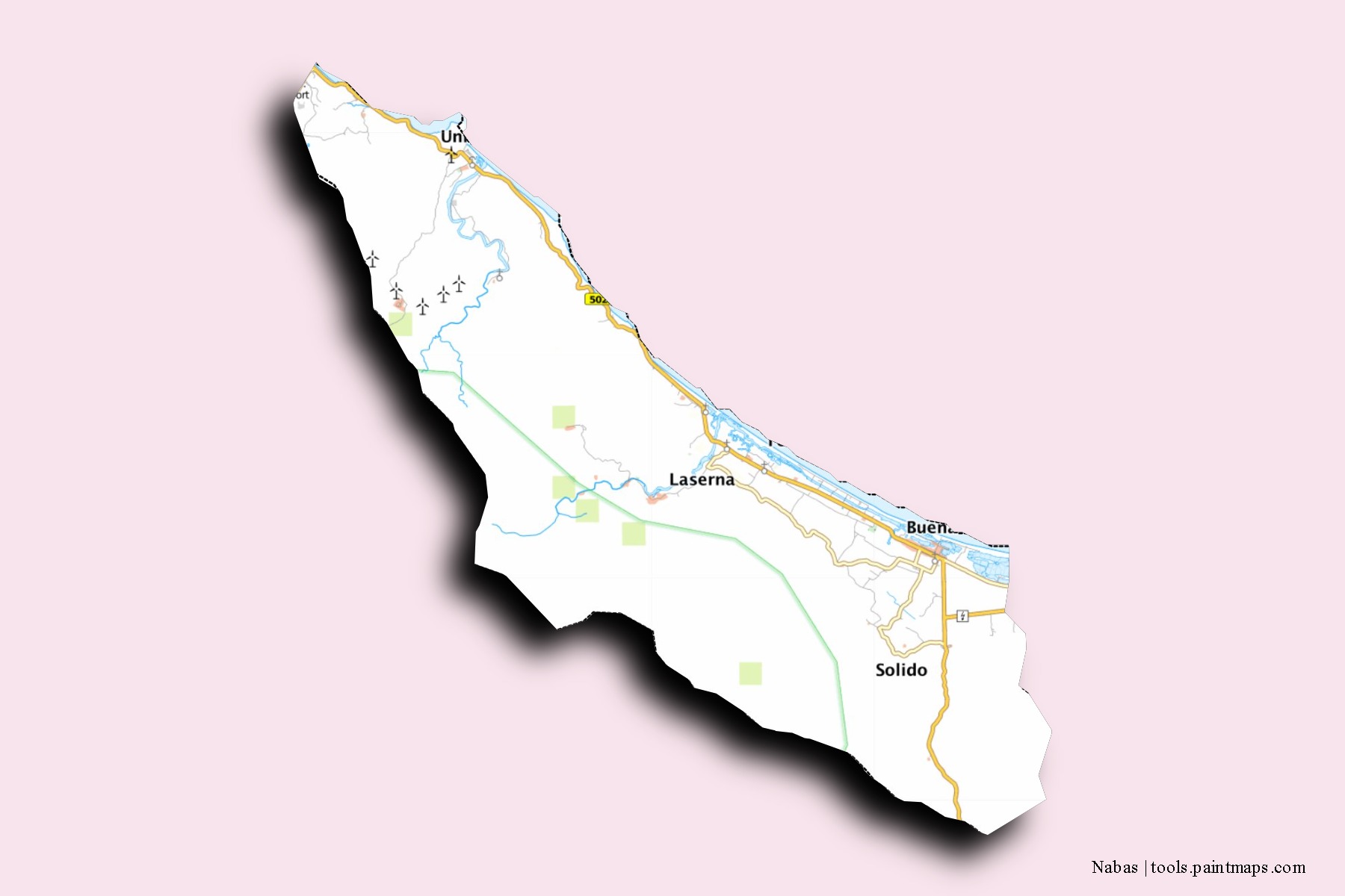 Mapa de barrios y pueblos de Nabas con efecto de sombra 3D