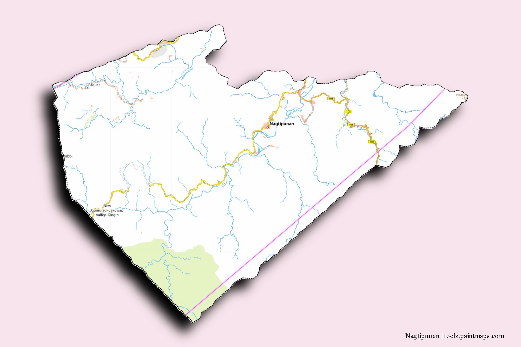 Mapa de barrios y pueblos de Nagtipunan con efecto de sombra 3D