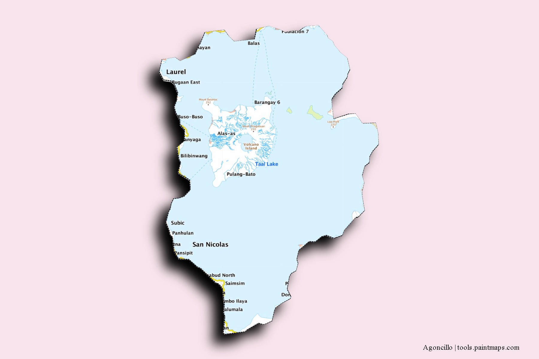 Mapa de barrios y pueblos de Agoncillo con efecto de sombra 3D