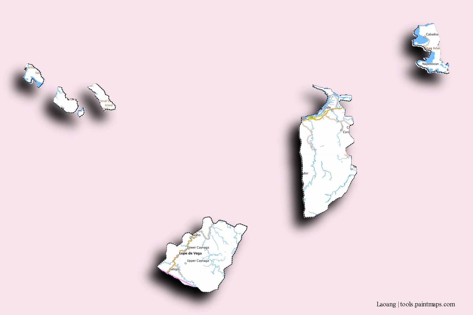 Mapa de barrios y pueblos de Laoang con efecto de sombra 3D