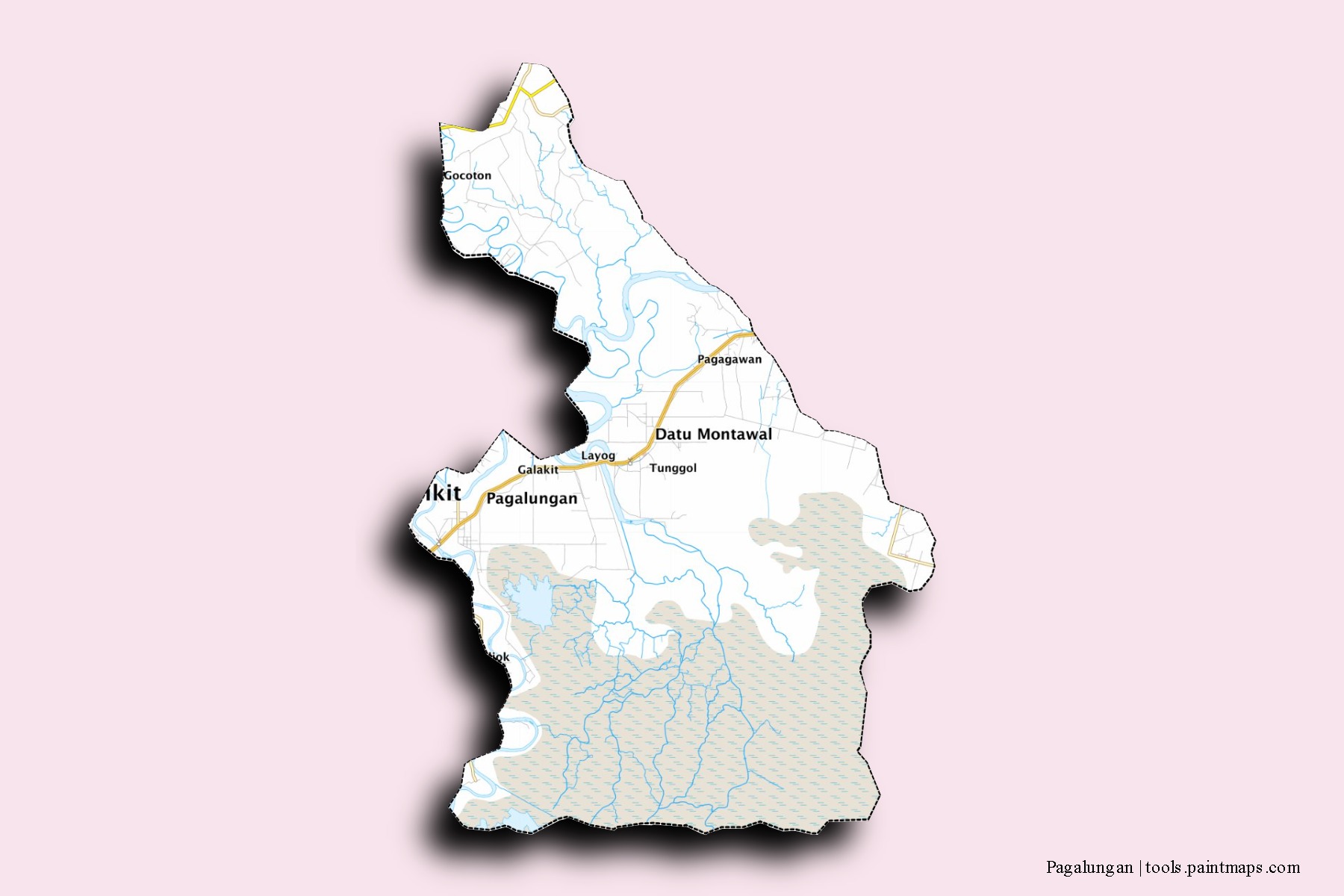 Pagalungan neighborhoods and villages map with 3D shadow effect