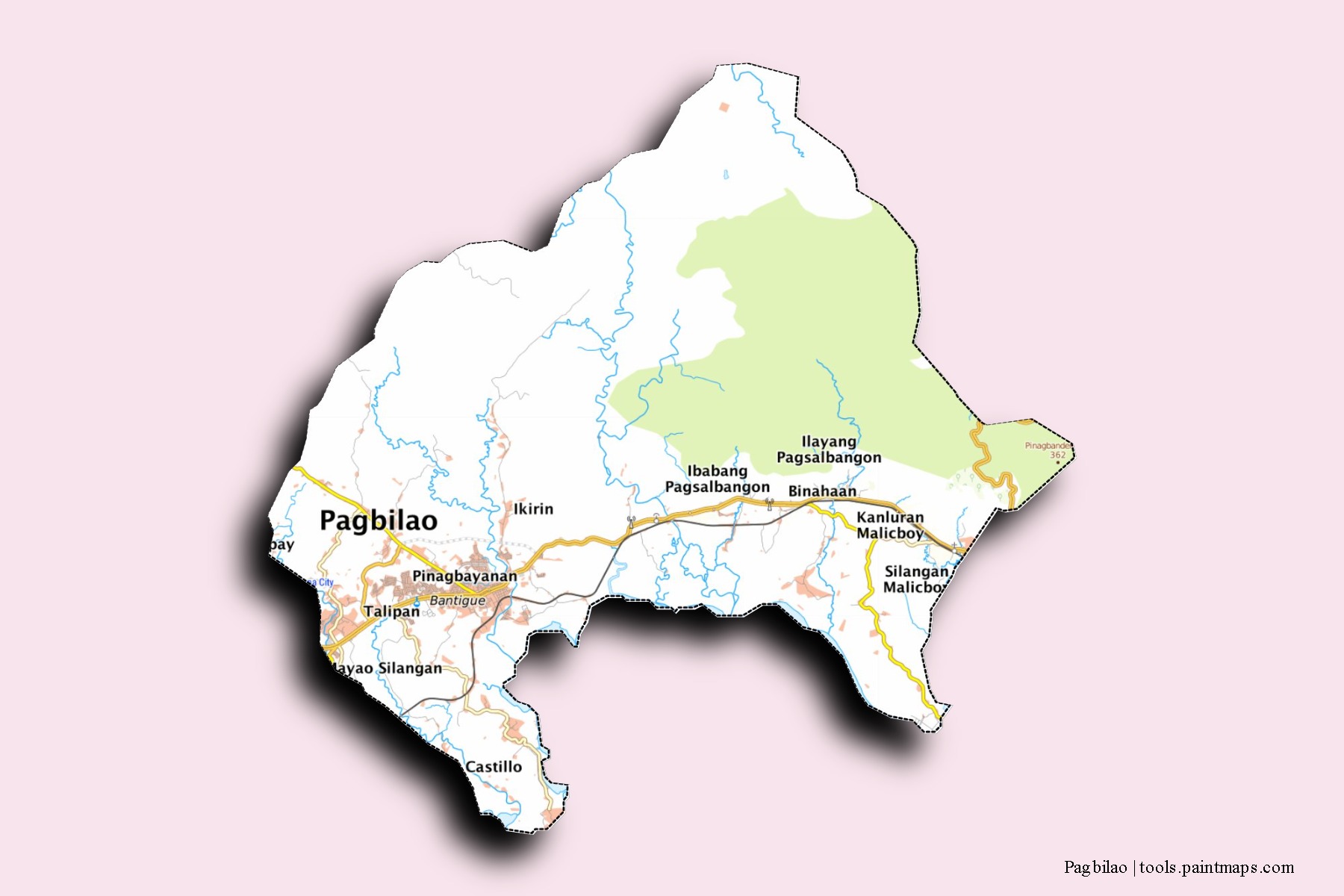 3D gölge efektli Pagbilao mahalleleri ve köyleri haritası