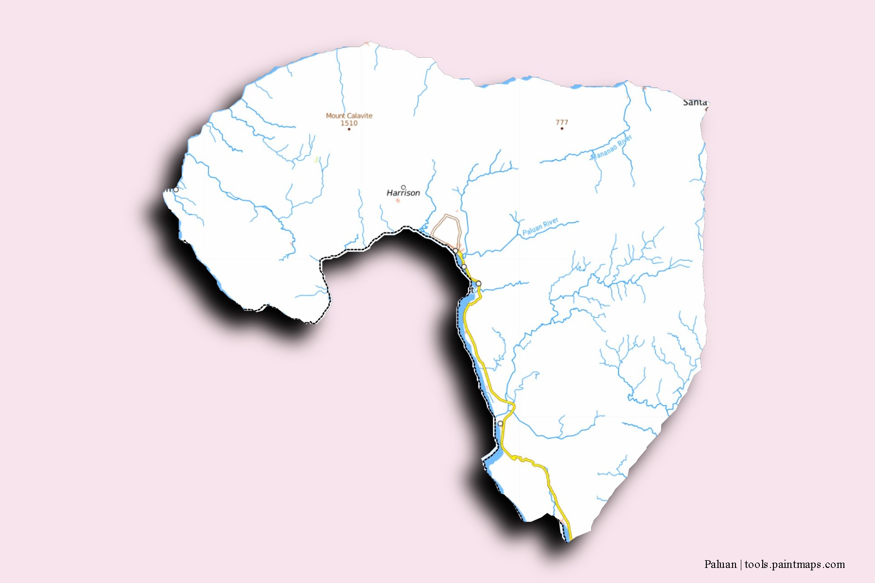 Paluan neighborhoods and villages map with 3D shadow effect