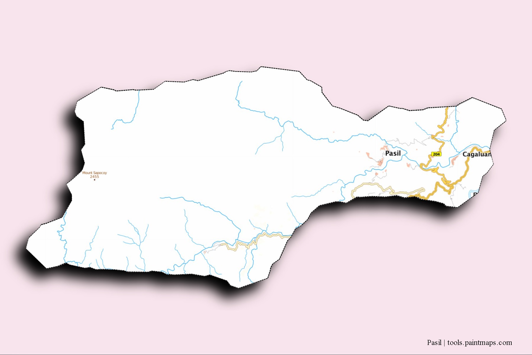 3D gölge efektli Pasil mahalleleri ve köyleri haritası