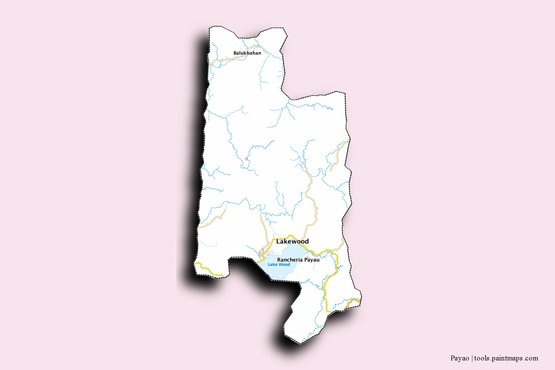 Mapa de barrios y pueblos de Payao con efecto de sombra 3D