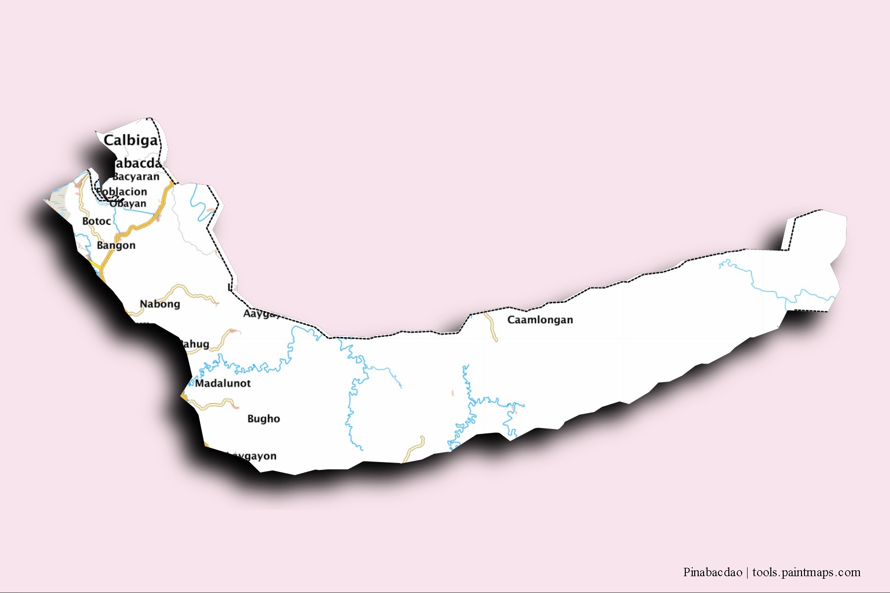 Mapa de barrios y pueblos de Pinabacdao con efecto de sombra 3D