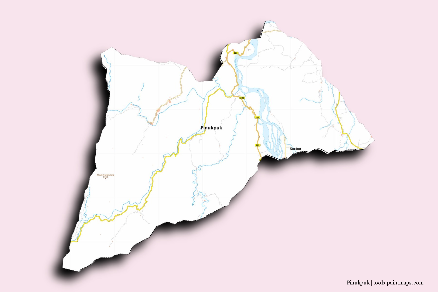 Mapa de barrios y pueblos de Pinukpuk con efecto de sombra 3D