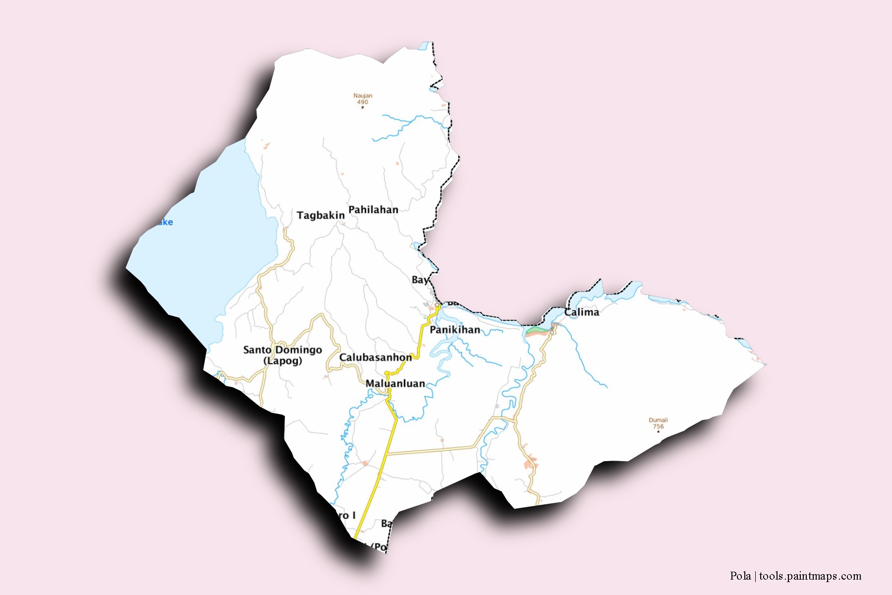 Mapa de barrios y pueblos de Pola con efecto de sombra 3D