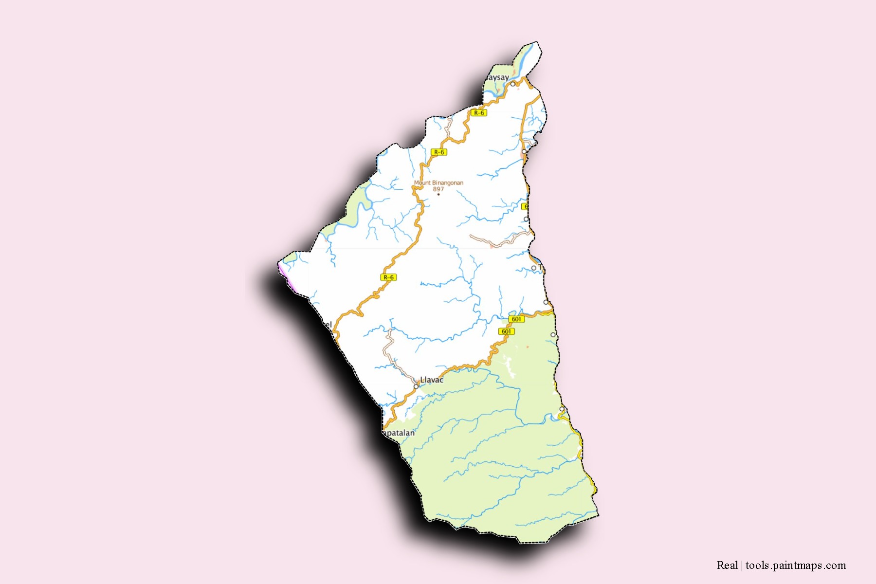 Mapa de barrios y pueblos de Real con efecto de sombra 3D