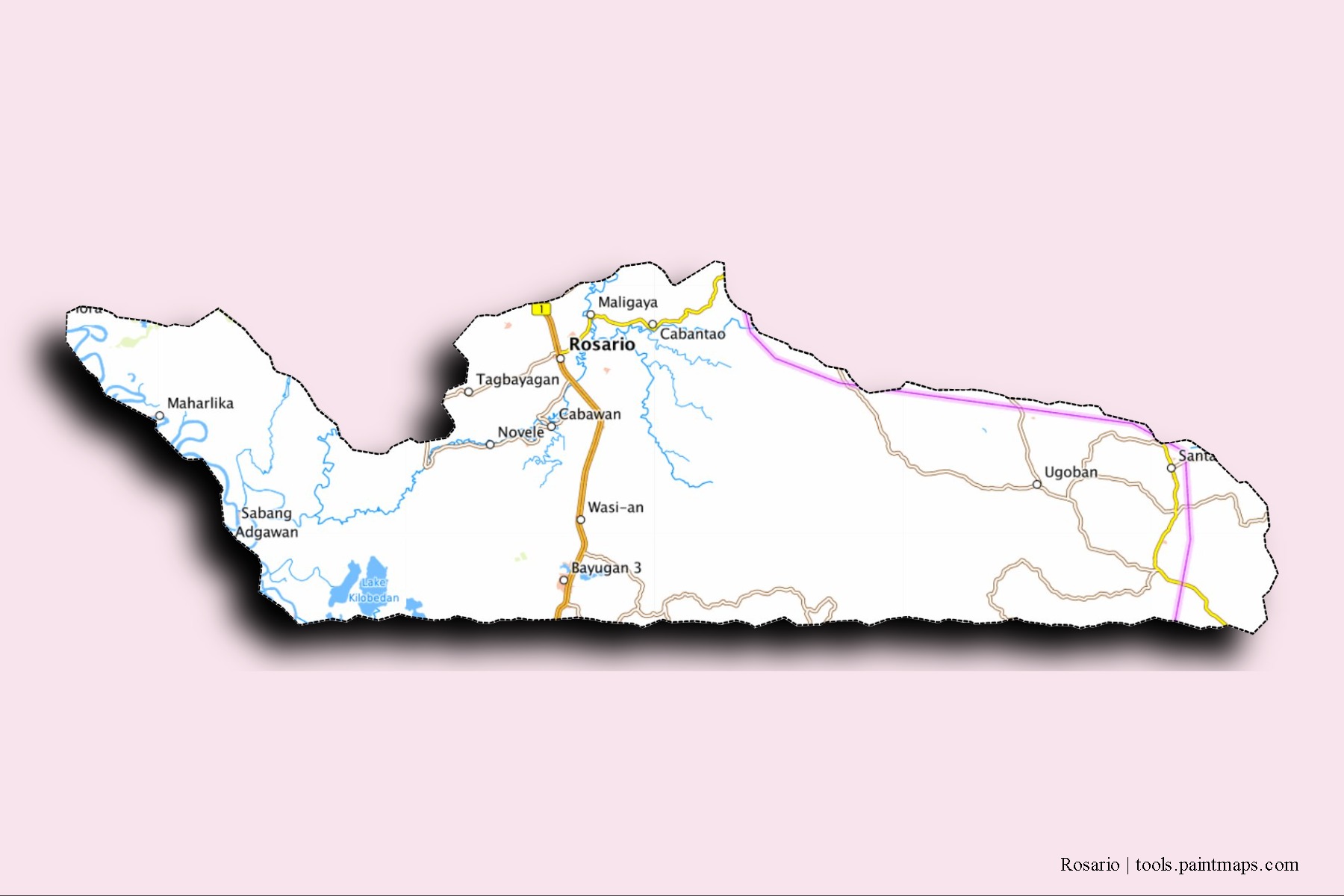 Rosario neighborhoods and villages map with 3D shadow effect