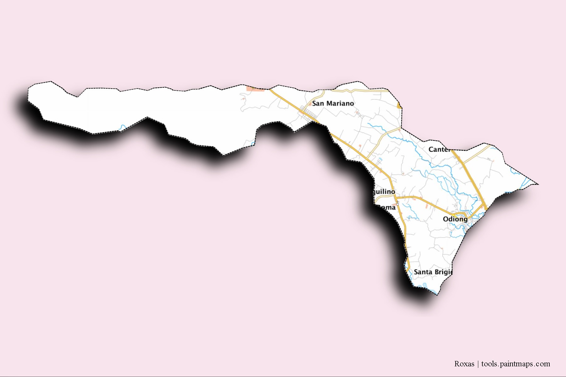3D gölge efektli Roxas mahalleleri ve köyleri haritası
