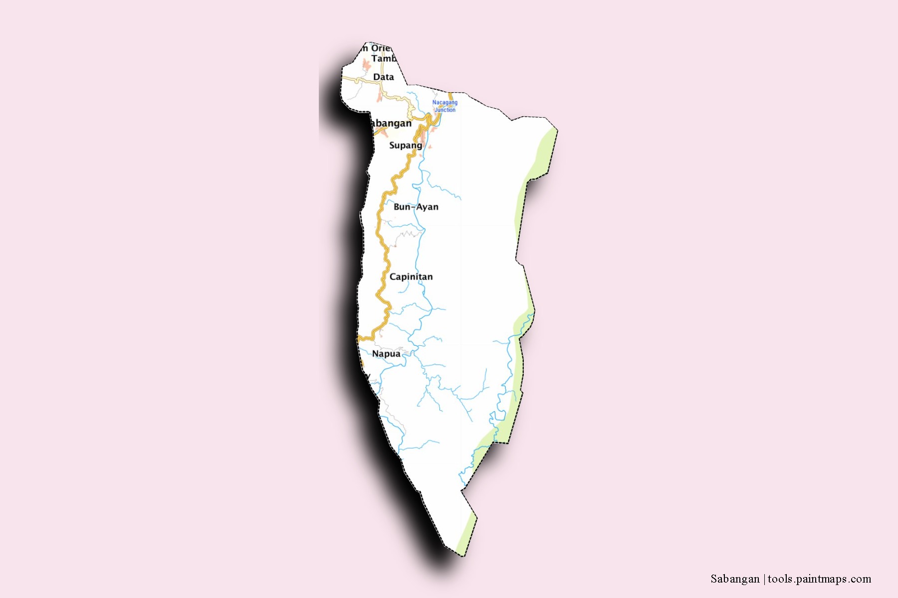 Mapa de barrios y pueblos de Sabangan con efecto de sombra 3D