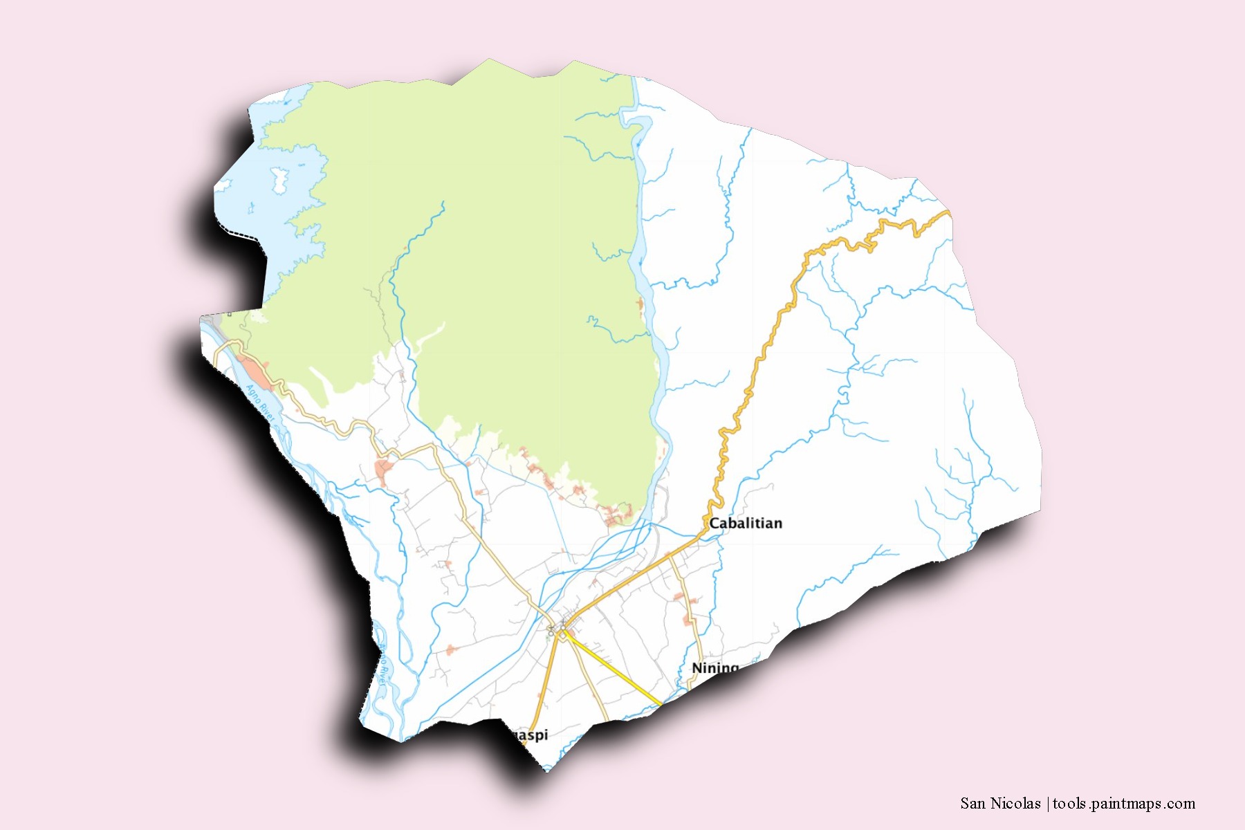 San Nicolas neighborhoods and villages map with 3D shadow effect