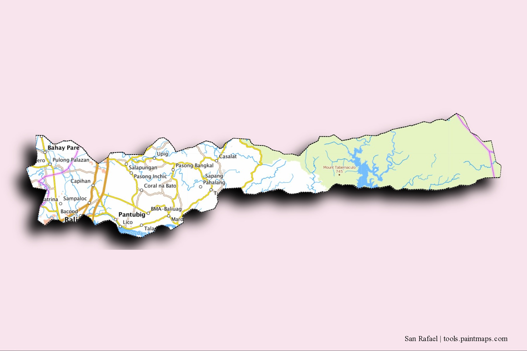 San Rafael neighborhoods and villages map with 3D shadow effect